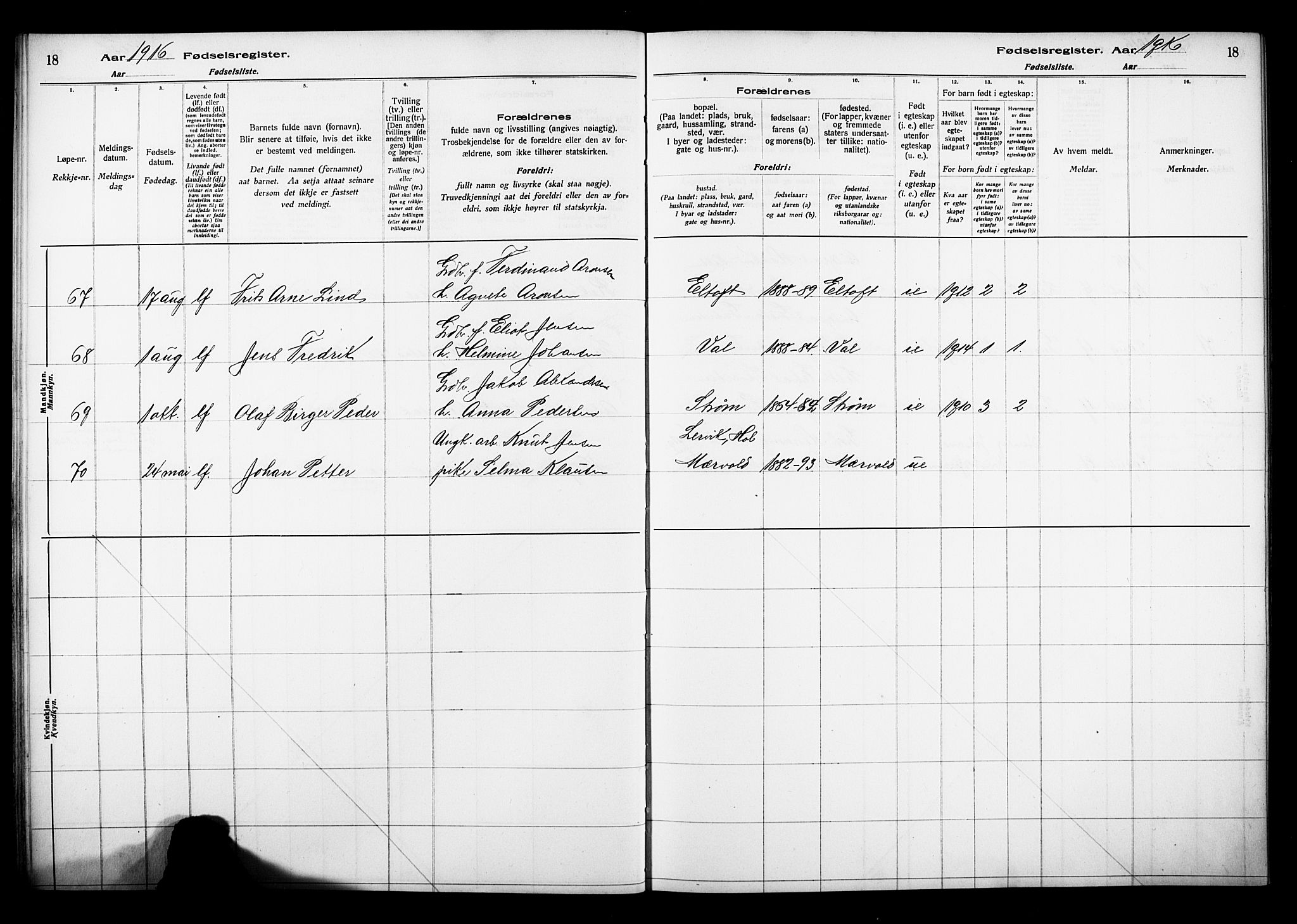 Ministerialprotokoller, klokkerbøker og fødselsregistre - Nordland, AV/SAT-A-1459/880/L1145: Birth register no. 880.II.4.1, 1916-1929, p. 18