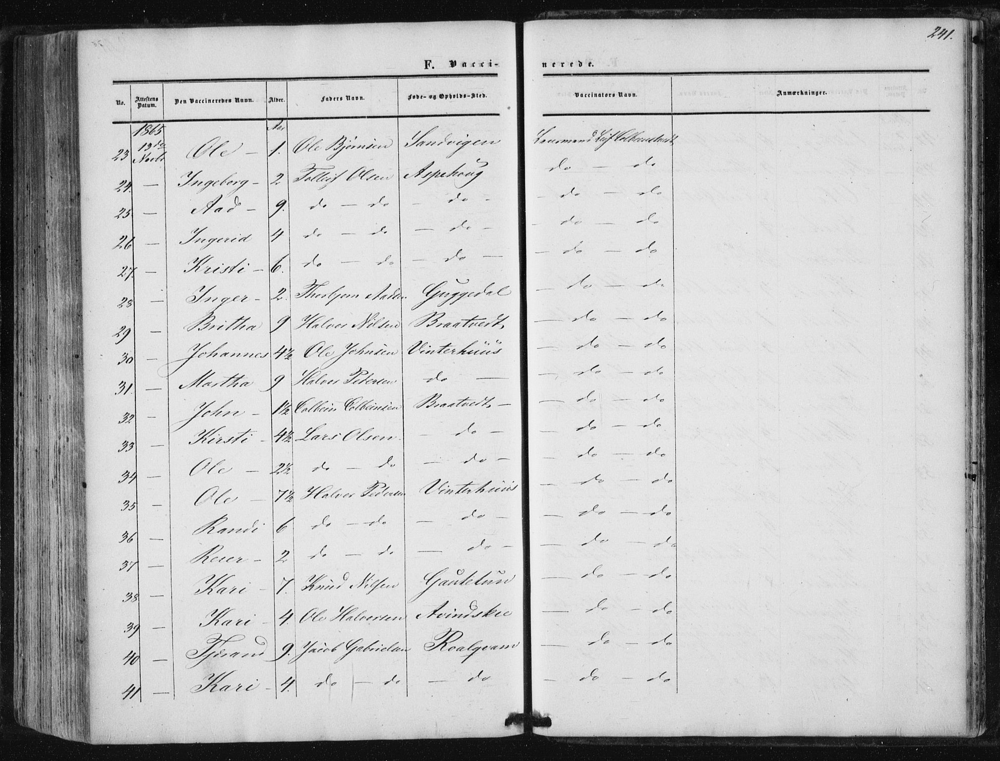 Suldal sokneprestkontor, AV/SAST-A-101845/01/IV/L0009: Parish register (official) no. A 9, 1854-1868, p. 241