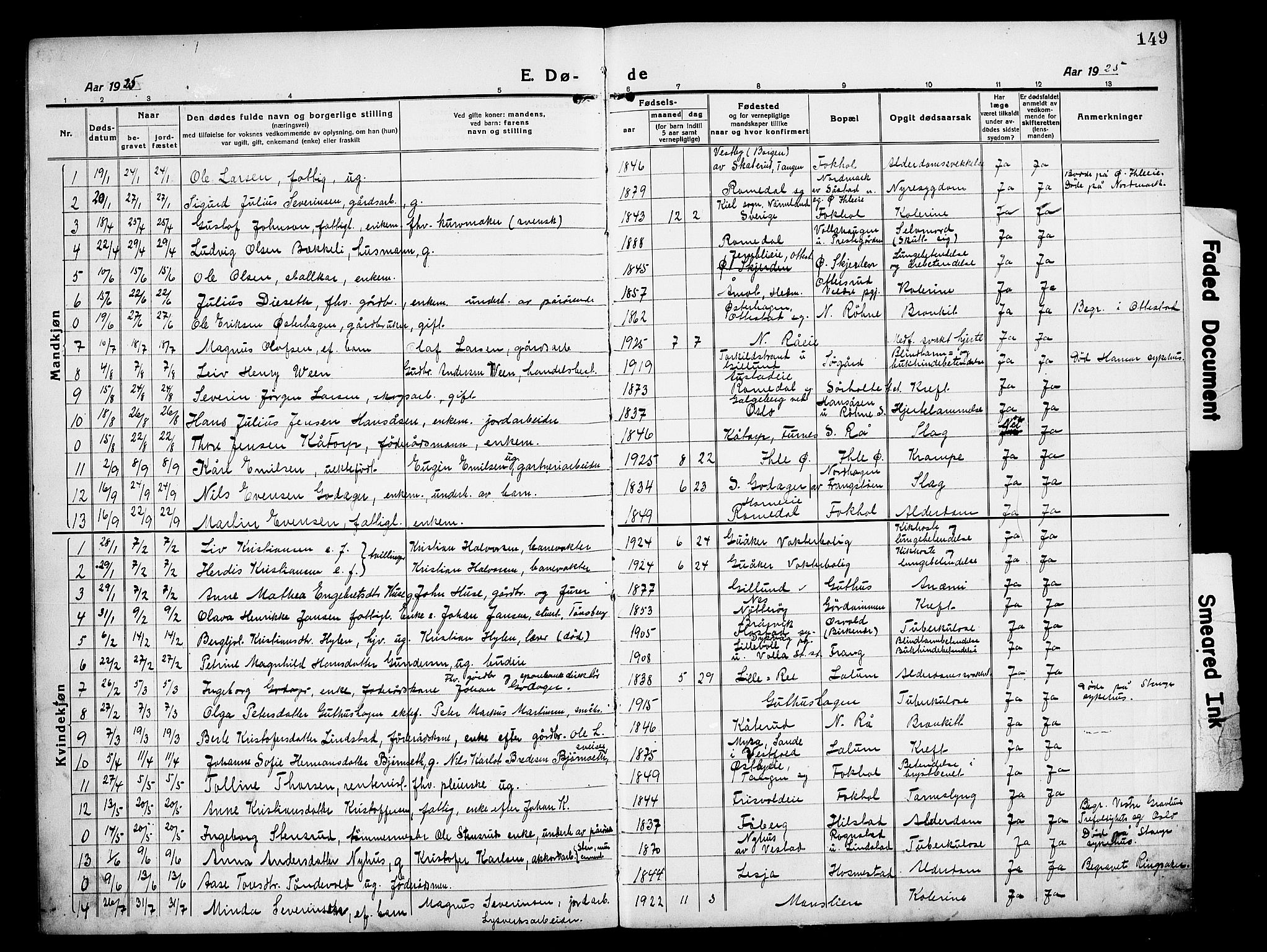 Stange prestekontor, AV/SAH-PREST-002/L/L0016: Parish register (copy) no. 16, 1918-1928, p. 149