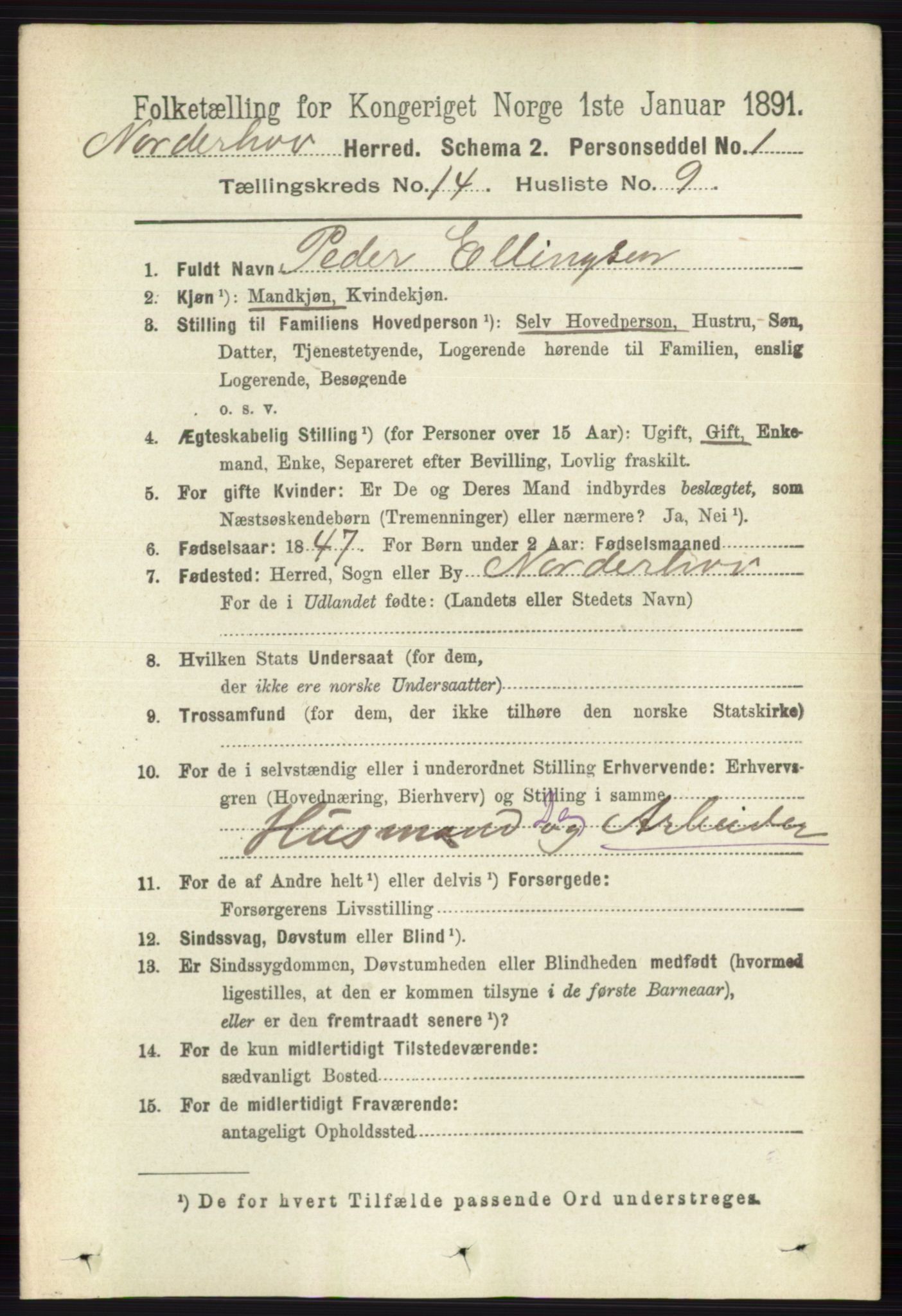 RA, 1891 census for 0613 Norderhov, 1891, p. 9375