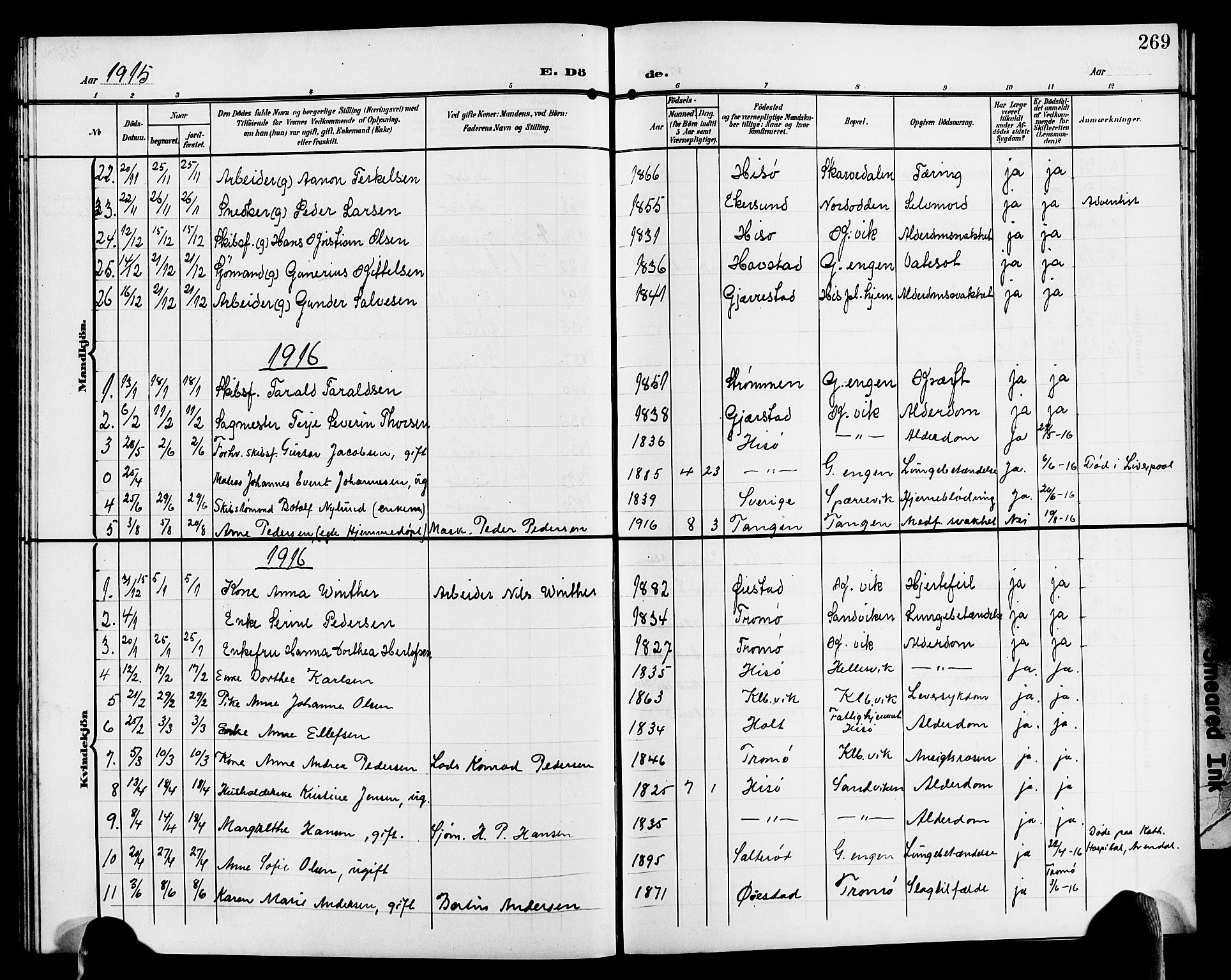 Hisøy sokneprestkontor, AV/SAK-1111-0020/F/Fb/L0004: Parish register (copy) no. B 4, 1905-1923, p. 269