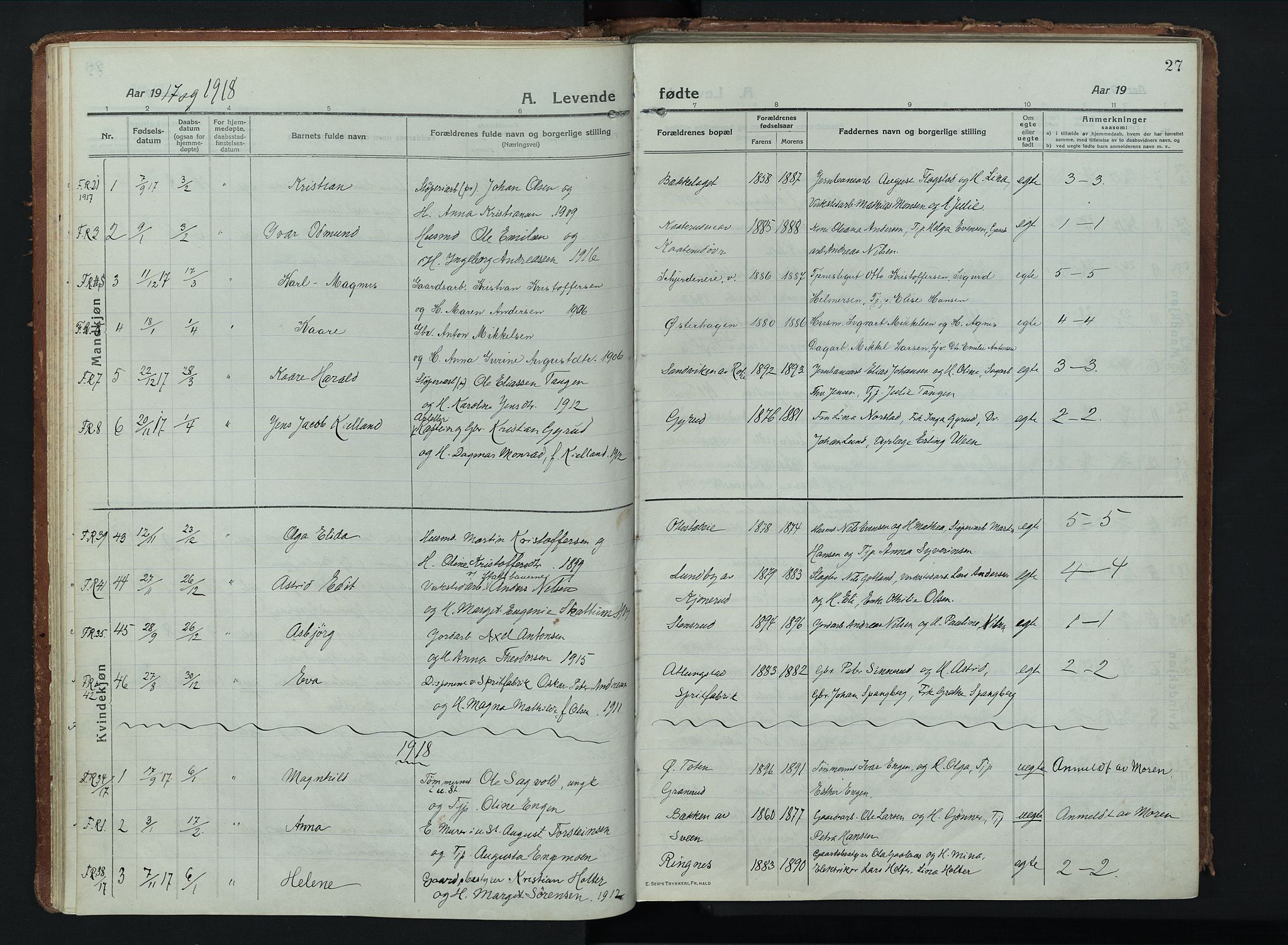 Stange prestekontor, SAH/PREST-002/K/L0028: Parish register (official) no. 28, 1913-1932, p. 27