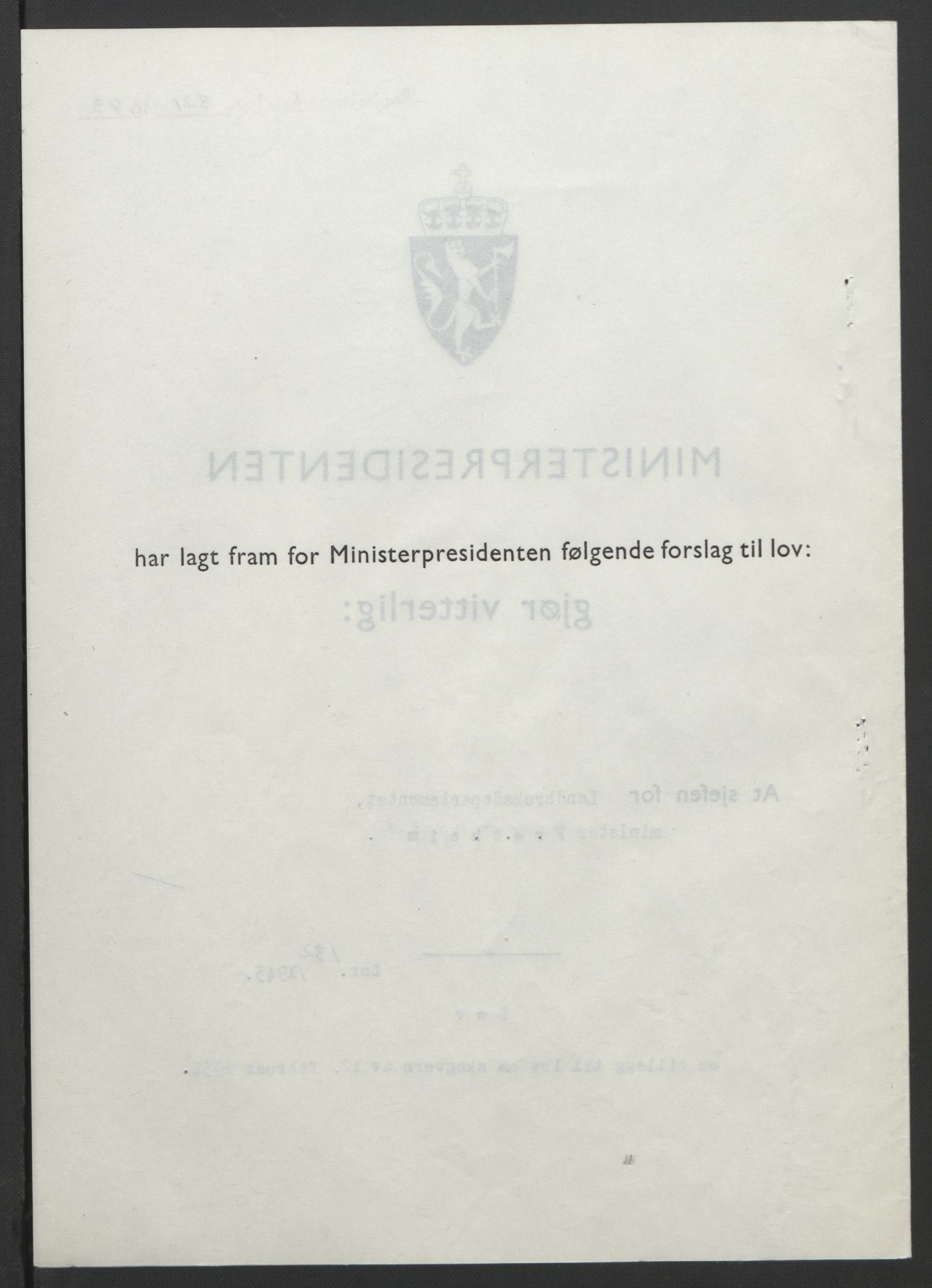 NS-administrasjonen 1940-1945 (Statsrådsekretariatet, de kommisariske statsråder mm), RA/S-4279/D/Db/L0099: Lover, 1943, p. 617