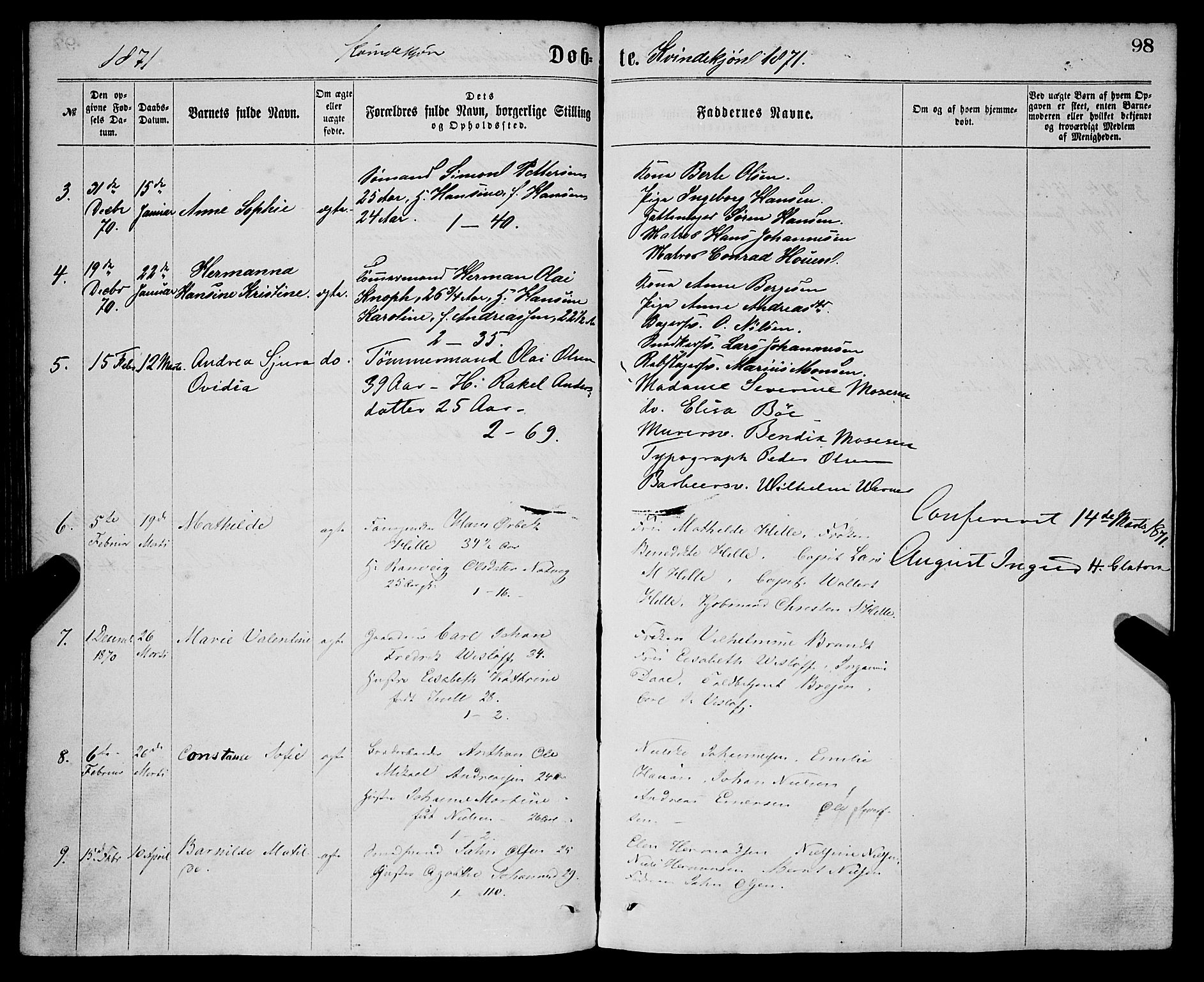 Sandviken Sokneprestembete, SAB/A-77601/H/Ha/L0001: Parish register (official) no. A 1, 1867-1877, p. 98