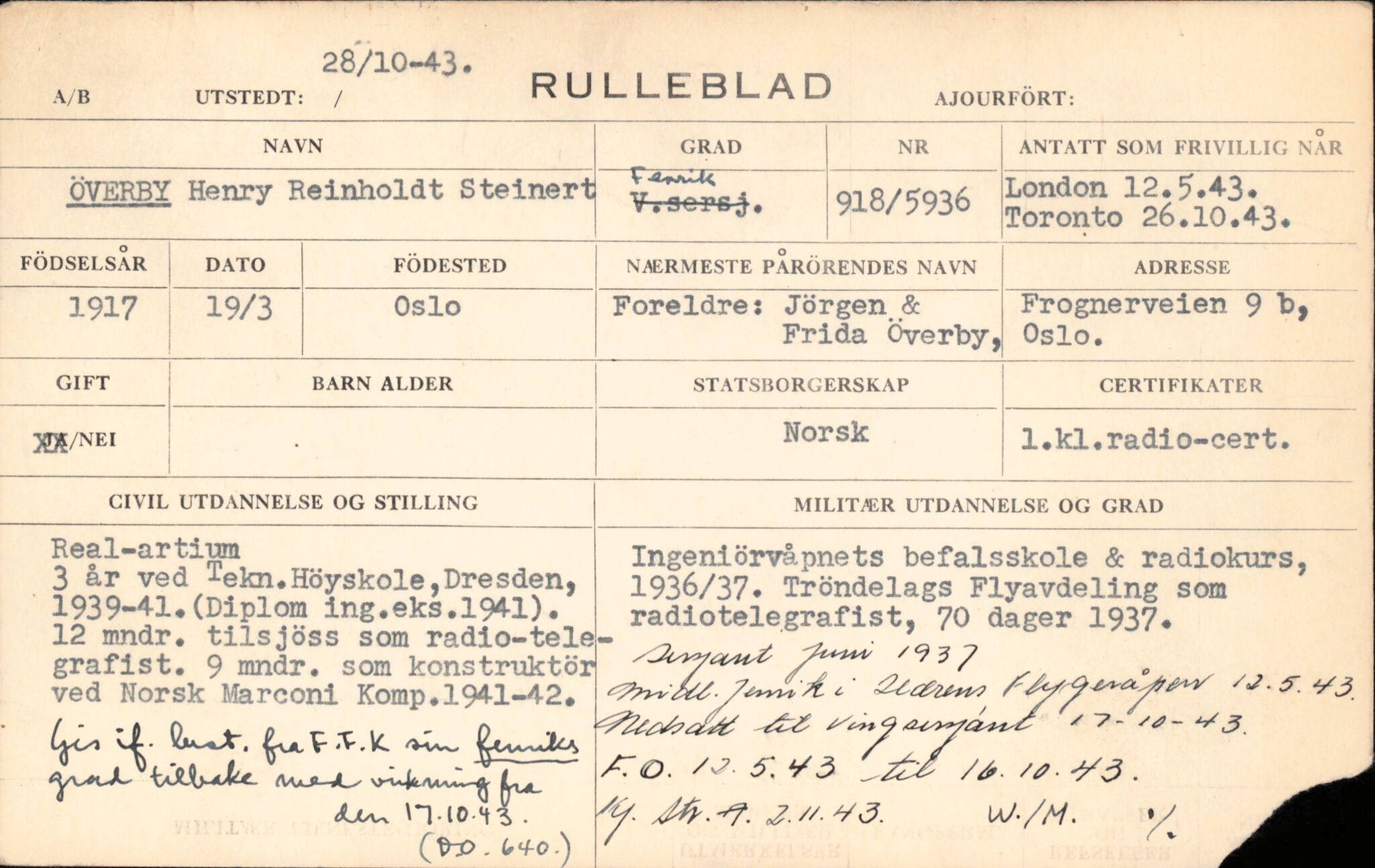 Forsvaret, Forsvarets overkommando/Luftforsvarsstaben, AV/RA-RAFA-4079/P/Pa/L0052: Personellpapirer, 1917, p. 562