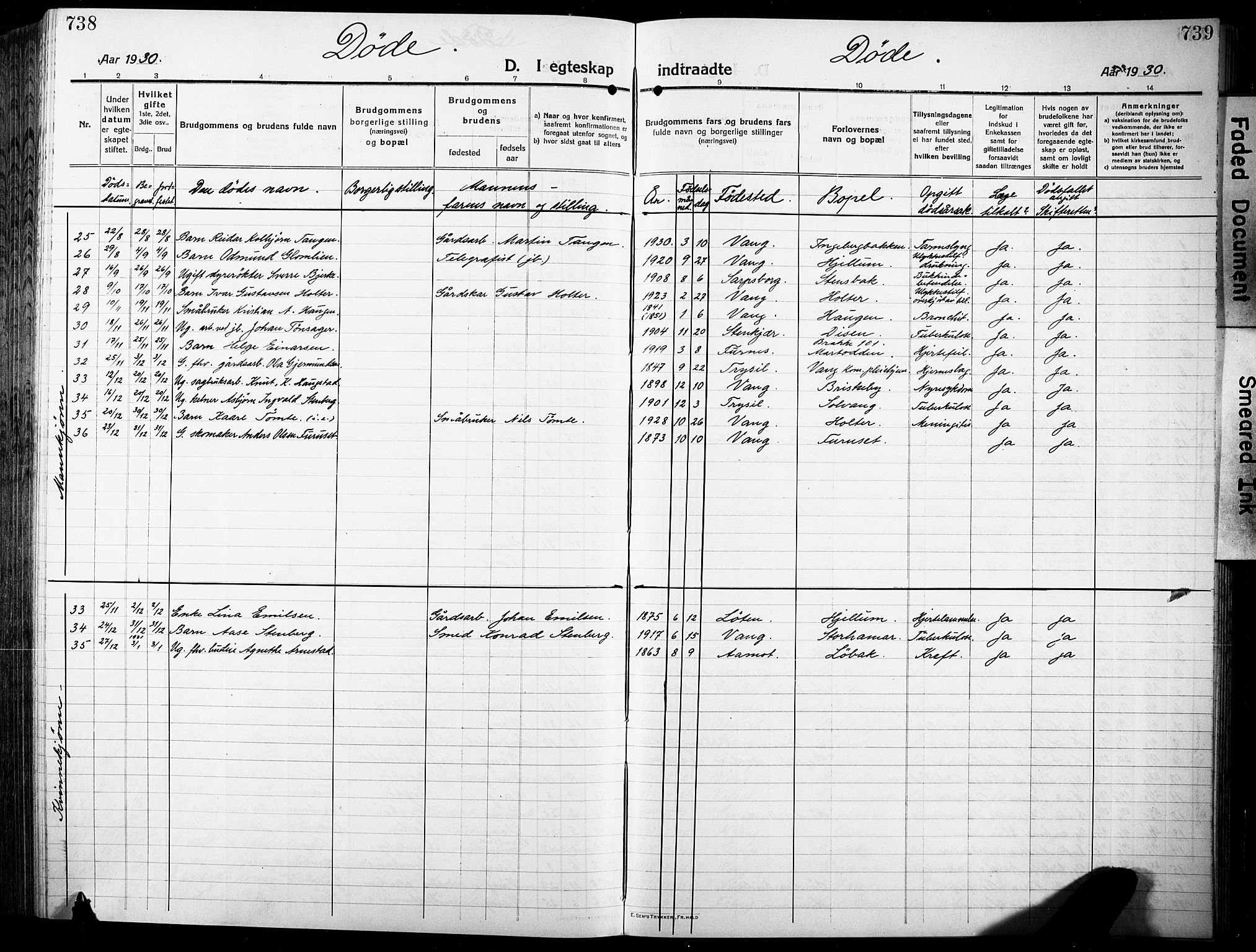 Vang prestekontor, Hedmark, AV/SAH-PREST-008/H/Ha/Hab/L0015: Parish register (copy) no. 15, 1915-1933, p. 738-739