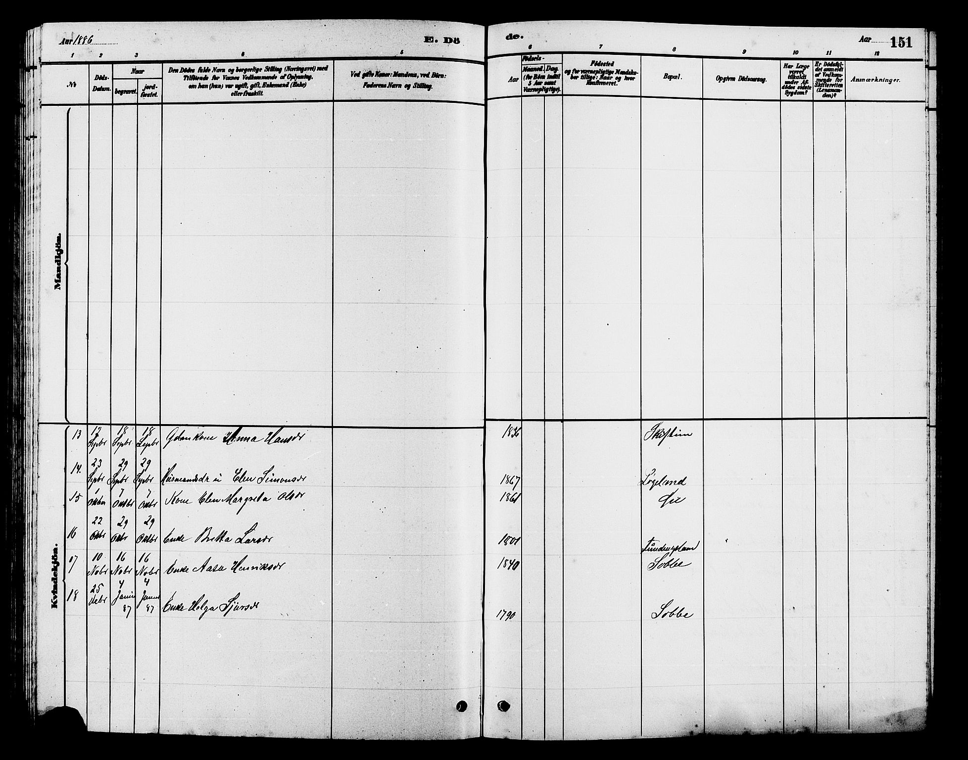 Hjelmeland sokneprestkontor, AV/SAST-A-101843/01/V/L0007: Parish register (copy) no. B 7, 1880-1909, p. 151