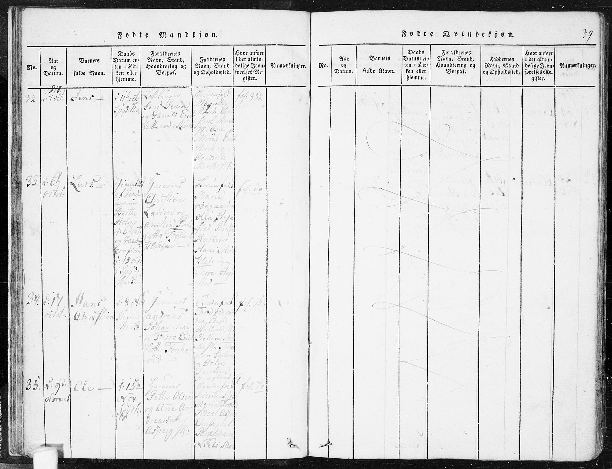 Spydeberg prestekontor Kirkebøker, AV/SAO-A-10924/F/Fa/L0004: Parish register (official) no. I 4, 1814-1841, p. 39