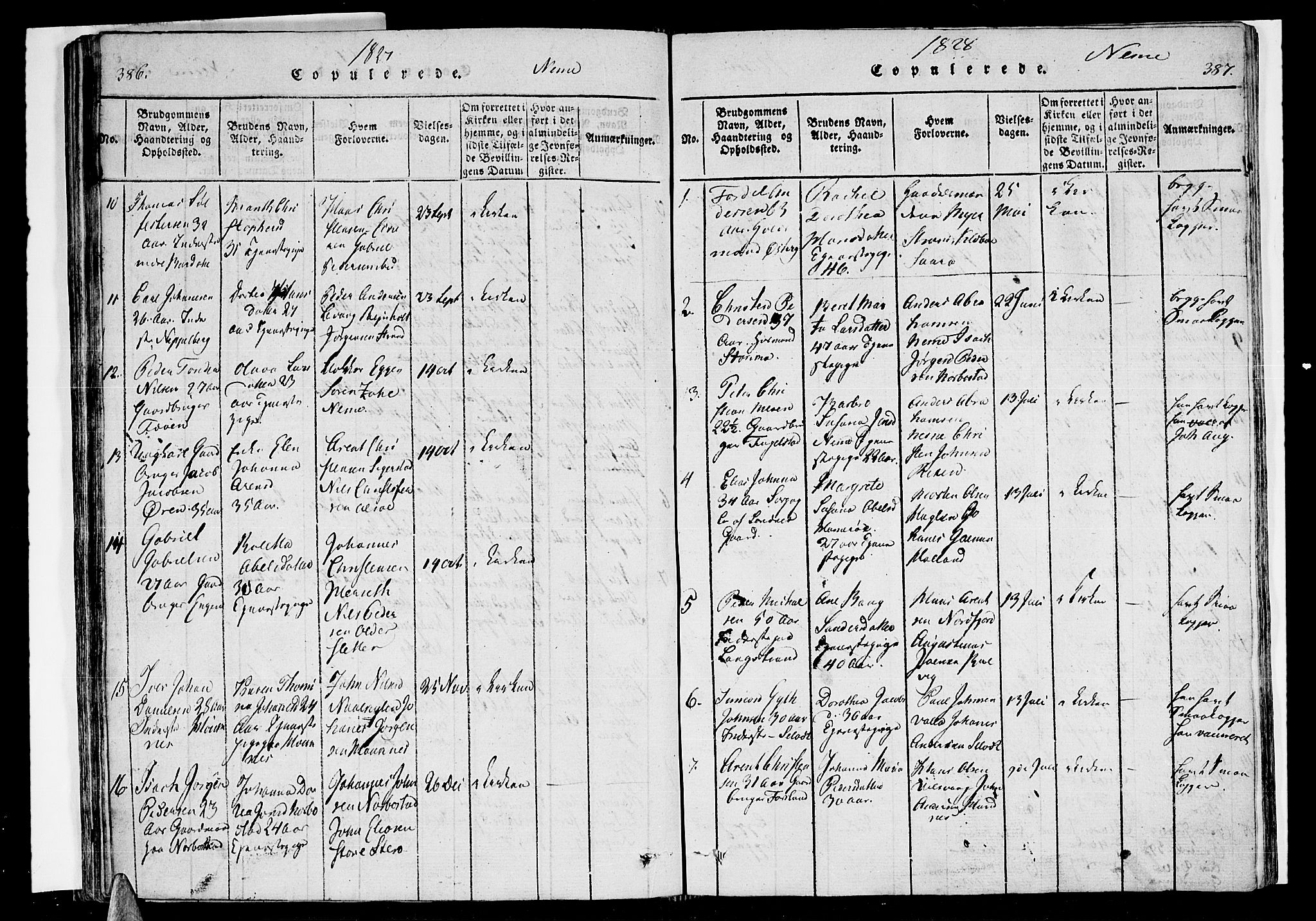 Ministerialprotokoller, klokkerbøker og fødselsregistre - Nordland, AV/SAT-A-1459/838/L0546: Parish register (official) no. 838A05 /1, 1820-1828, p. 386-387