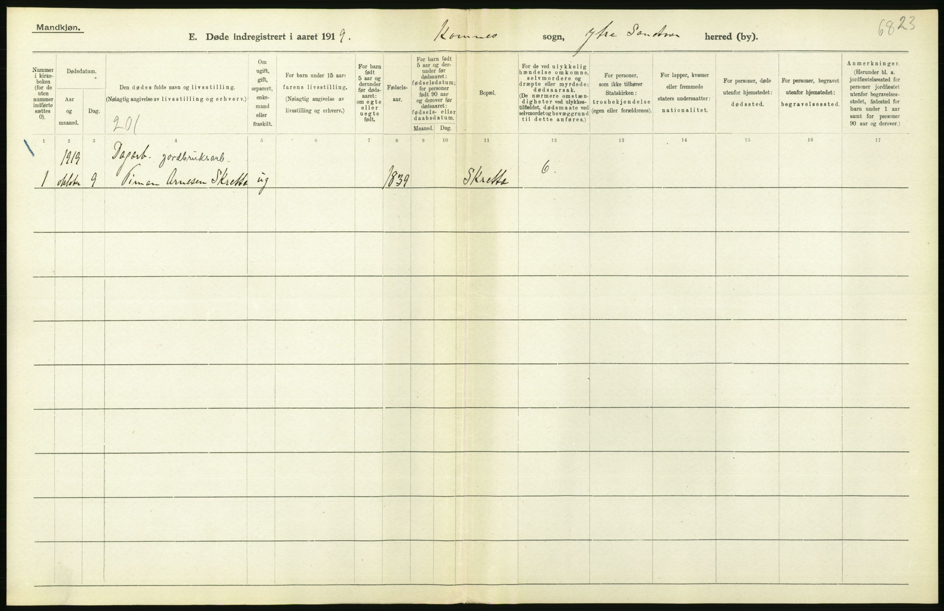 Statistisk sentralbyrå, Sosiodemografiske emner, Befolkning, AV/RA-S-2228/D/Df/Dfb/Dfbi/L0018: Buskerud fylke: Døde. Bygder og byer., 1919, p. 320