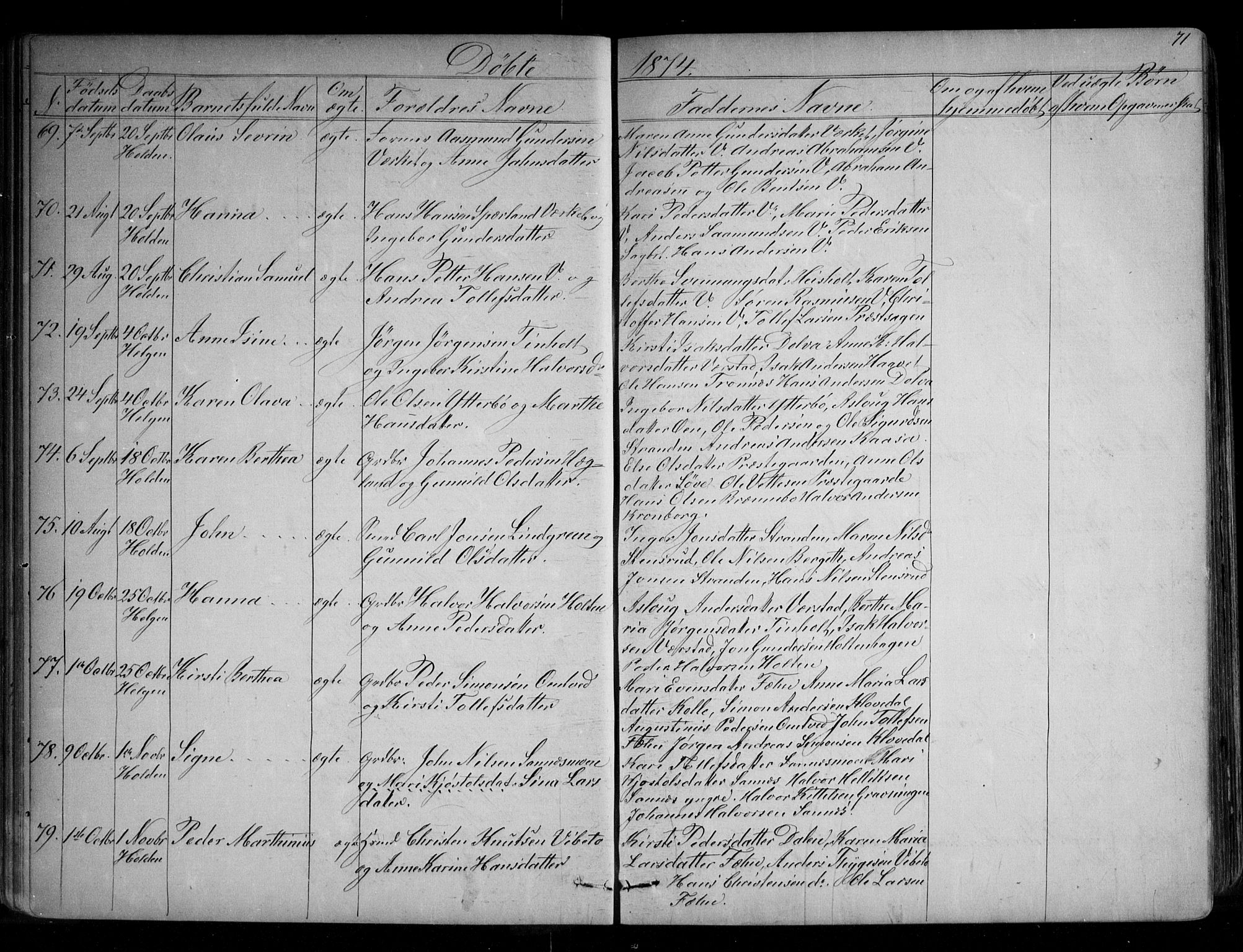 Holla kirkebøker, SAKO/A-272/G/Ga/L0004: Parish register (copy) no. I 4, 1867-1890, p. 71