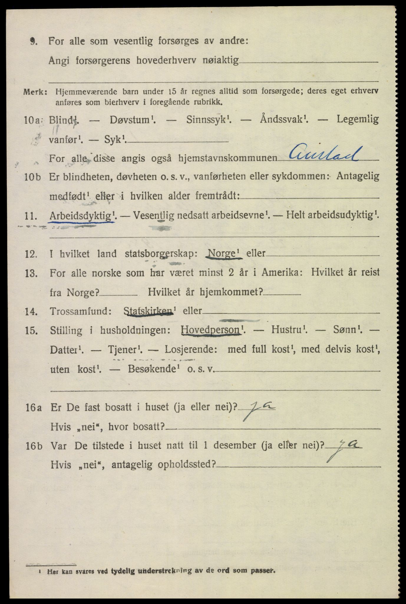 SAK, 1920 census for Austad, 1920, p. 1382
