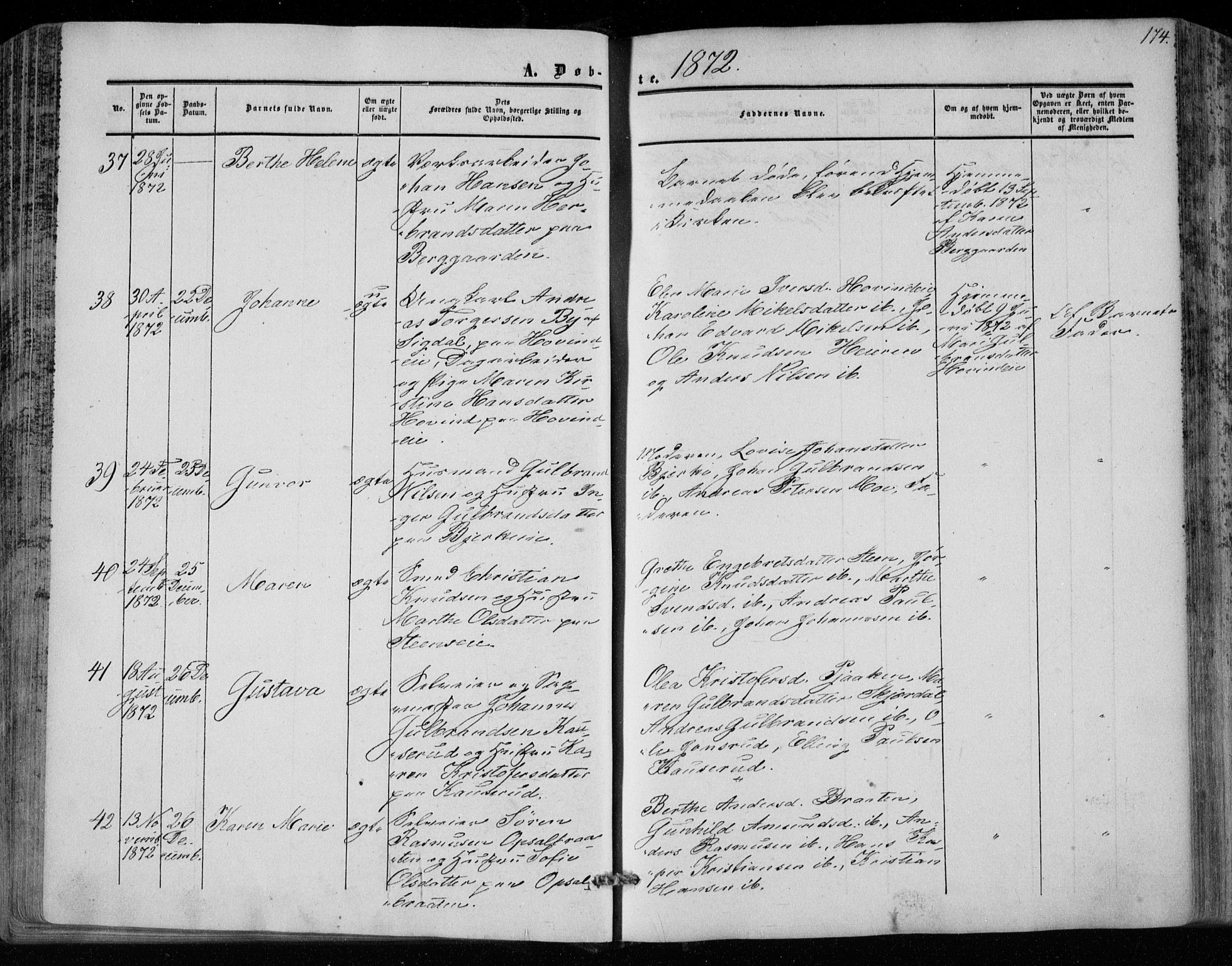 Hole kirkebøker, AV/SAKO-A-228/F/Fa/L0006: Parish register (official) no. I 6, 1852-1872, p. 174