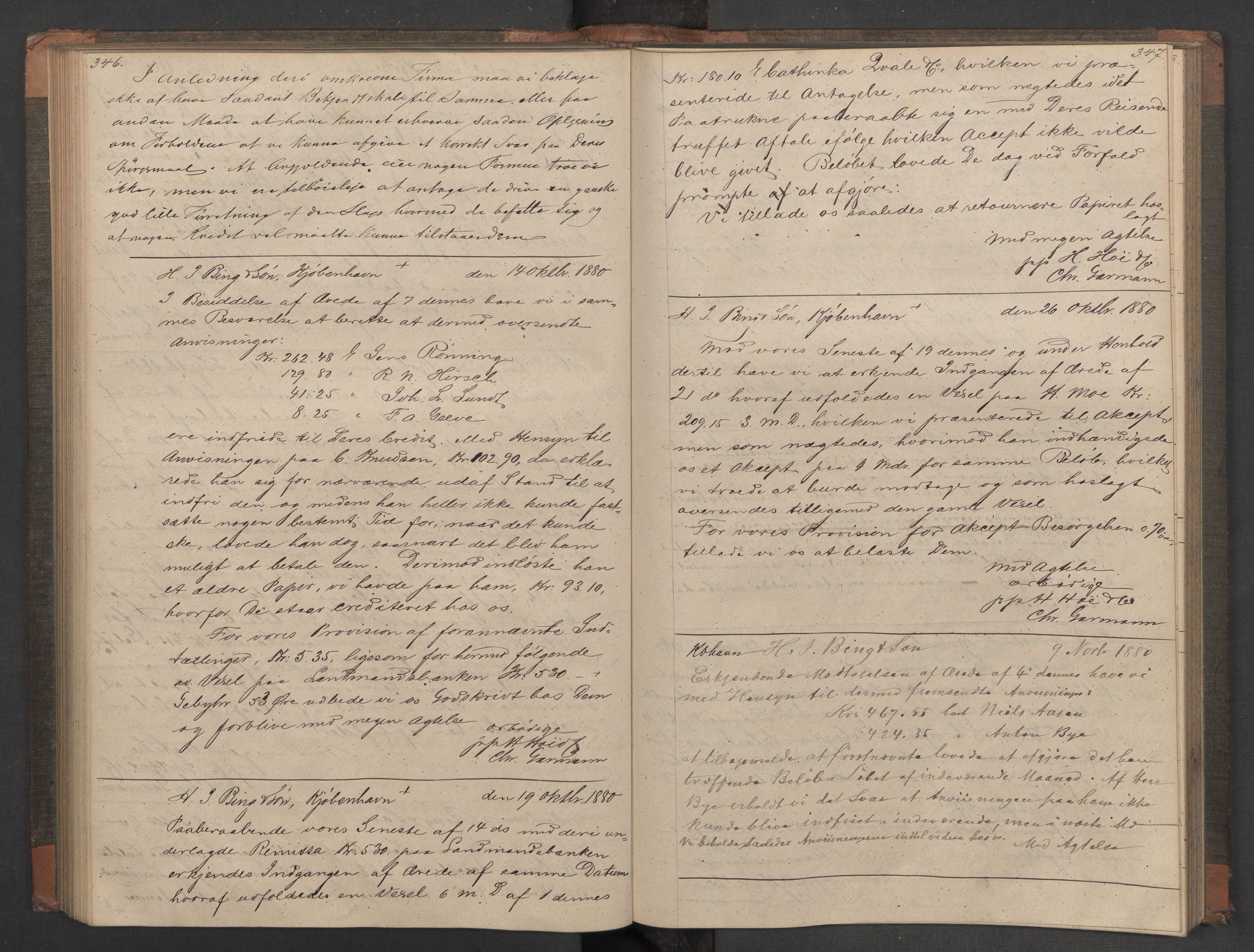 Hoë, Herman & Co, AV/SAT-PA-0280/11/L0023: Kopibok, utenriks, 1872-1882, p. 346-347