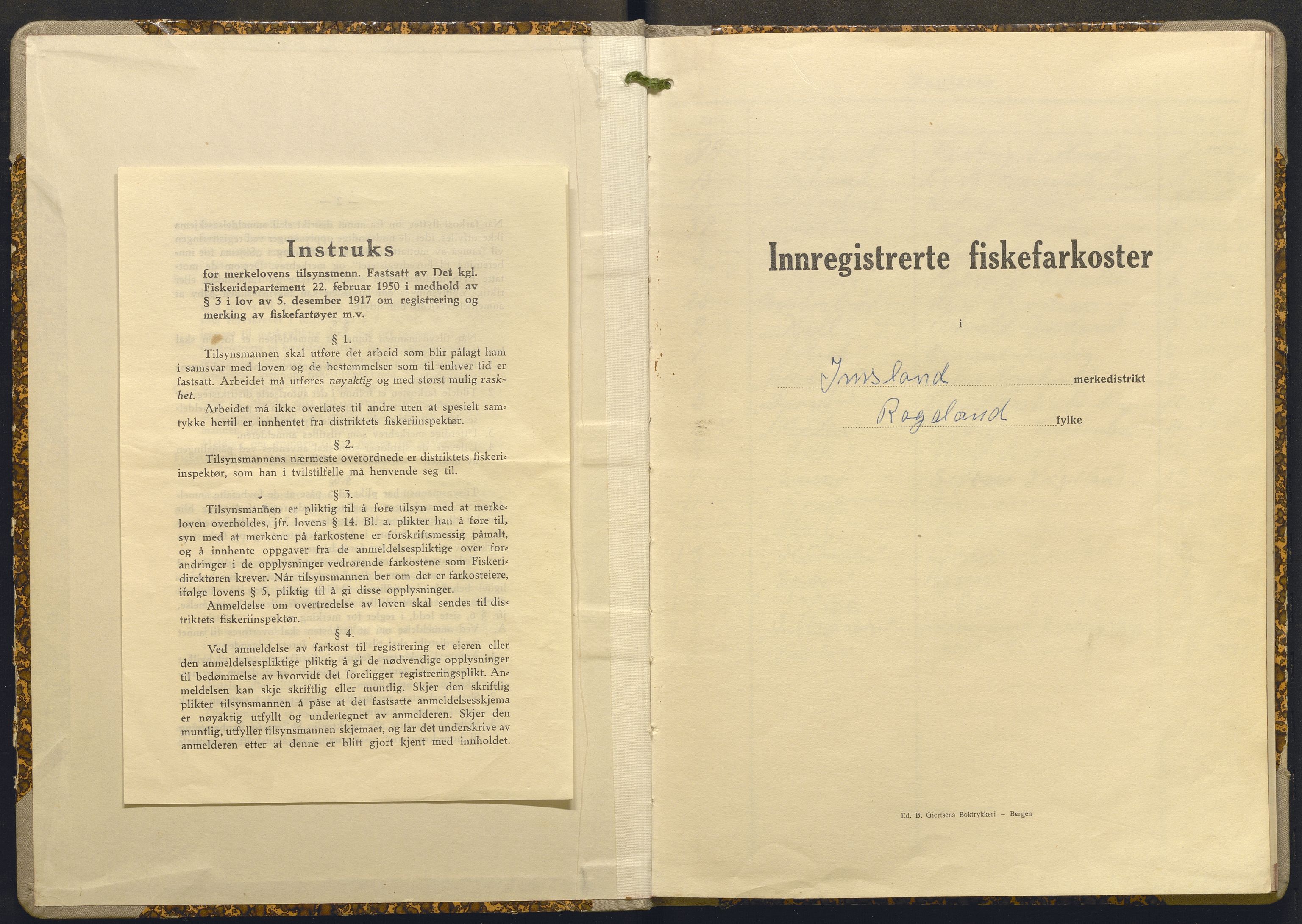 Fiskeridirektoratet - 1 Adm. ledelse - 13 Båtkontoret, AV/SAB-A-2003/I/Ia/Iai/L0047: 135.0918/2 Merkeprotokoll - Imsland, 1944-1964
