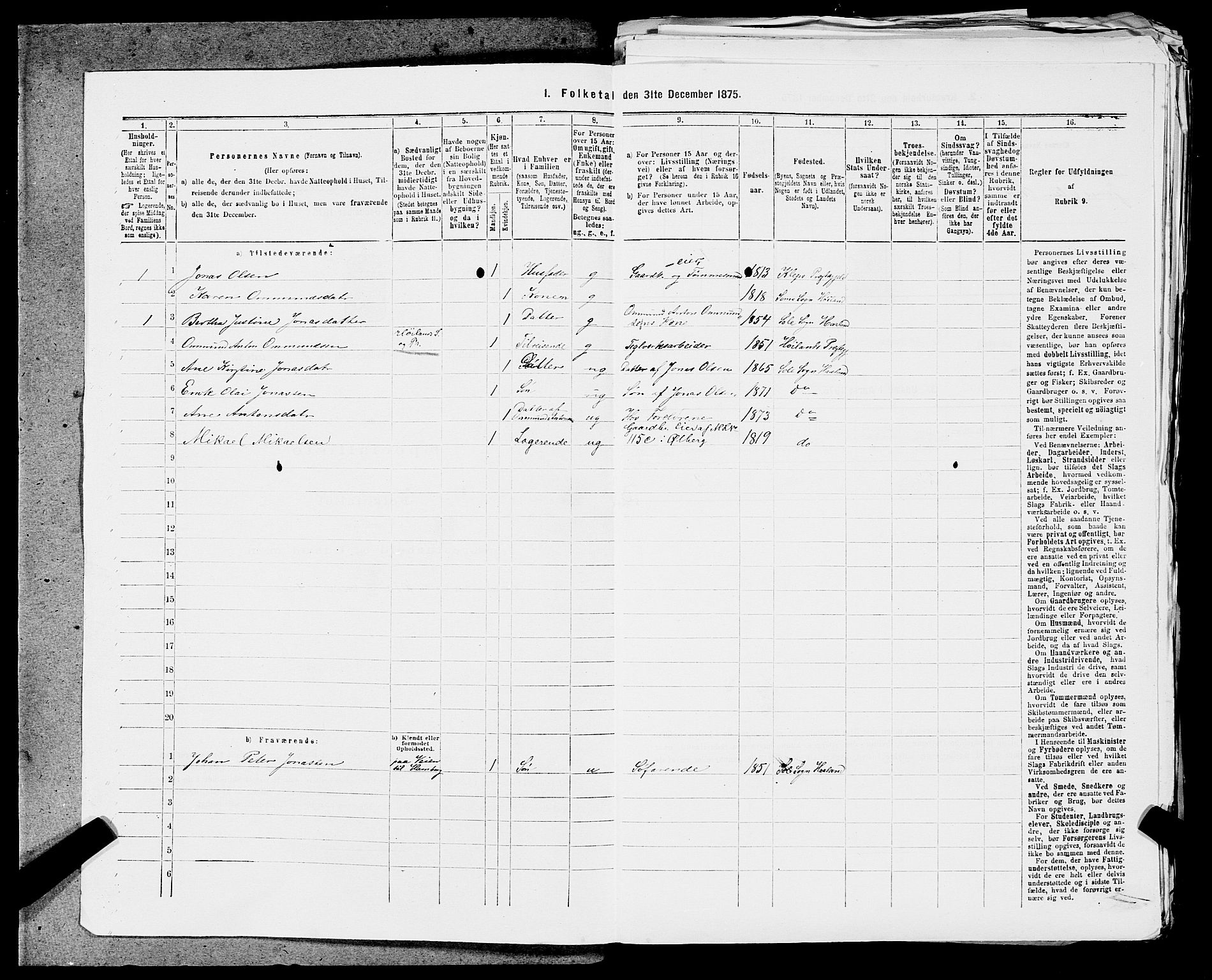 SAST, 1875 census for 1124P Håland, 1875, p. 379