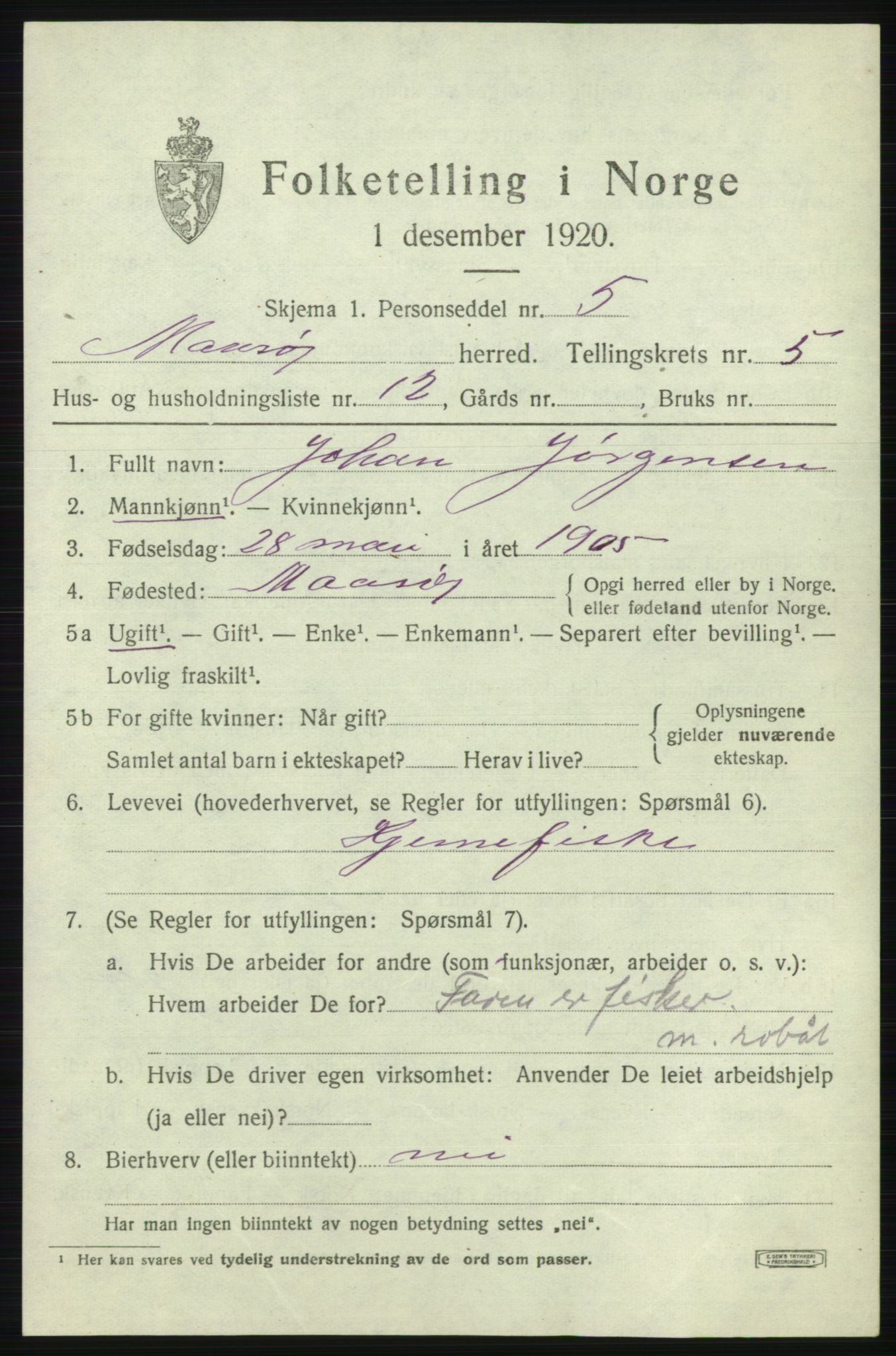 SATØ, 1920 census for Måsøy, 1920, p. 2586