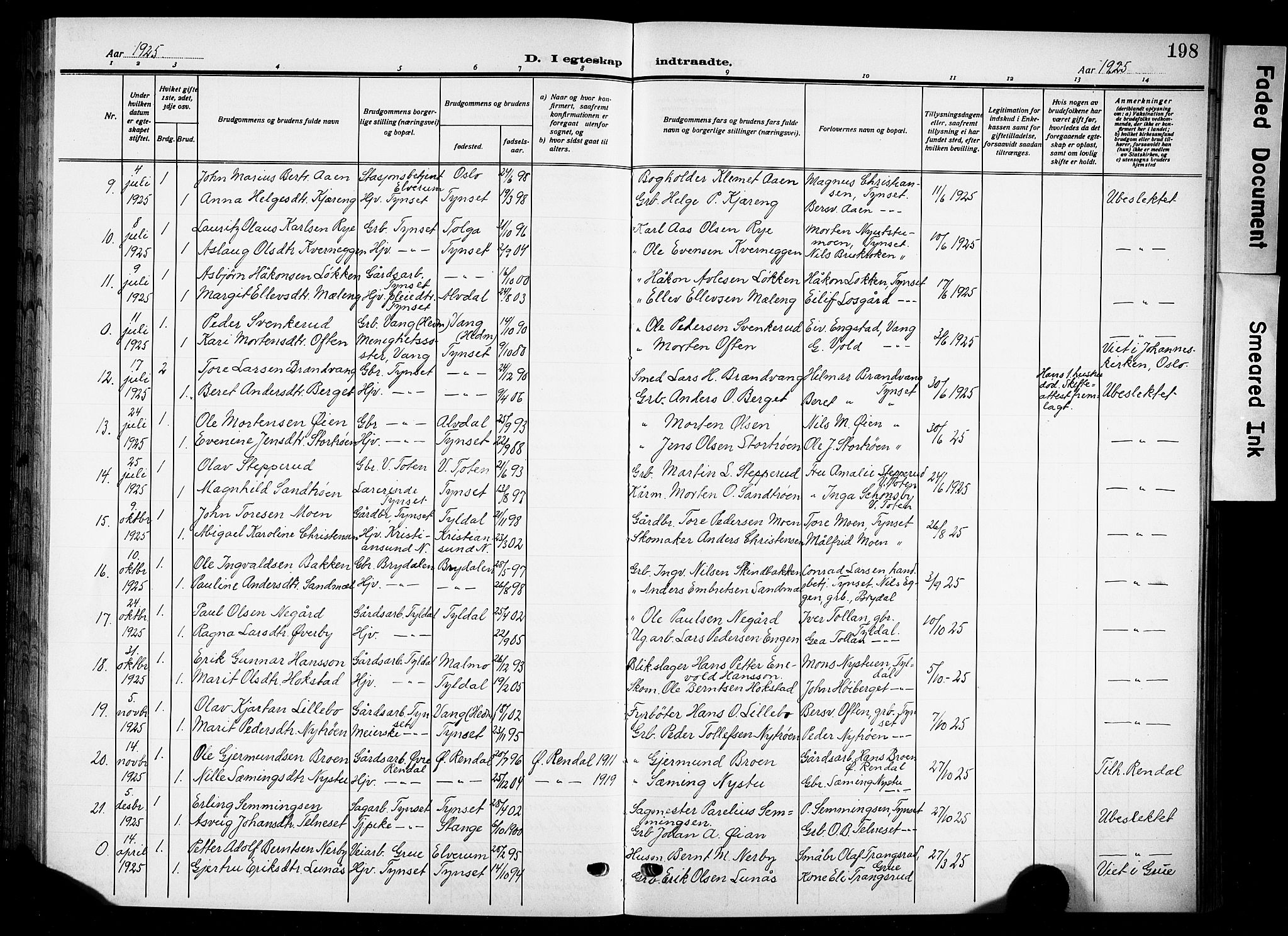 Tynset prestekontor, AV/SAH-PREST-058/H/Ha/Hab/L0011: Parish register (copy) no. 11, 1915-1930, p. 198