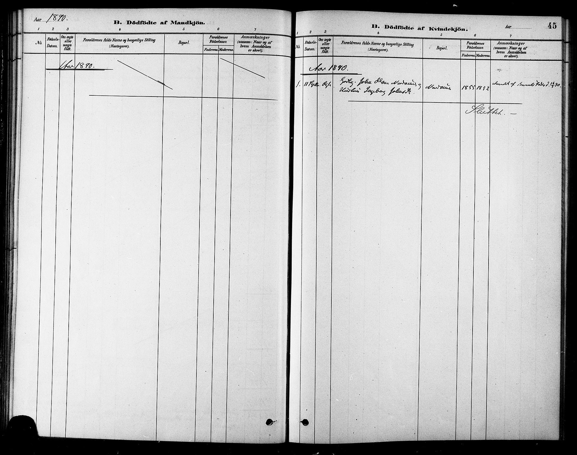 Ministerialprotokoller, klokkerbøker og fødselsregistre - Sør-Trøndelag, SAT/A-1456/685/L0972: Parish register (official) no. 685A09, 1879-1890, p. 45