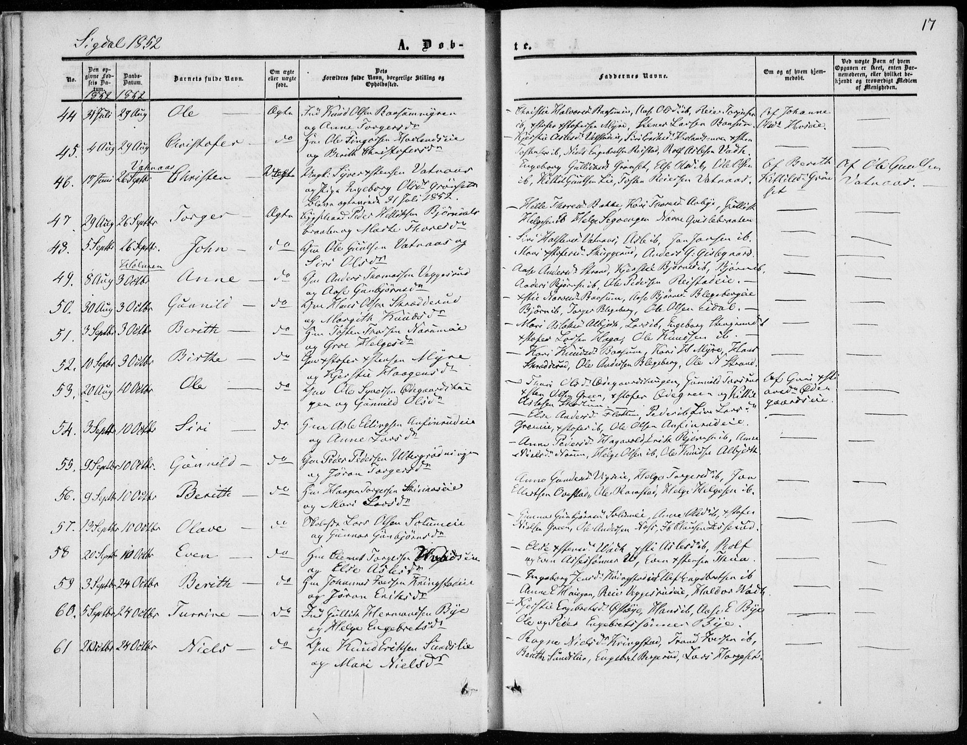 Sigdal kirkebøker, AV/SAKO-A-245/F/Fa/L0008: Parish register (official) no. I 8, 1850-1859, p. 17