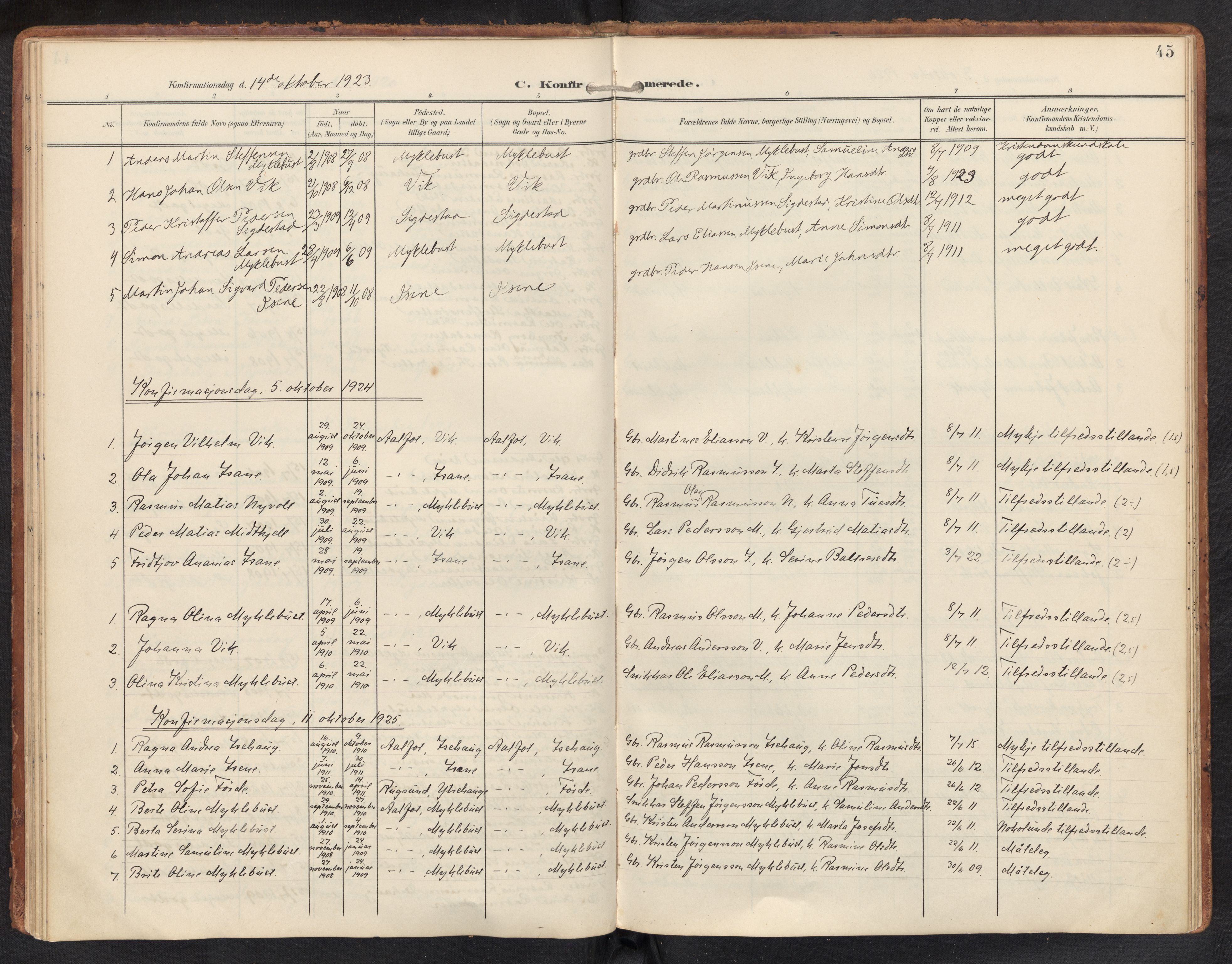 Davik sokneprestembete, SAB/A-79701/H/Haa/Haae/L0002: Parish register (official) no. E 2, 1901-1937, p. 44b-45a