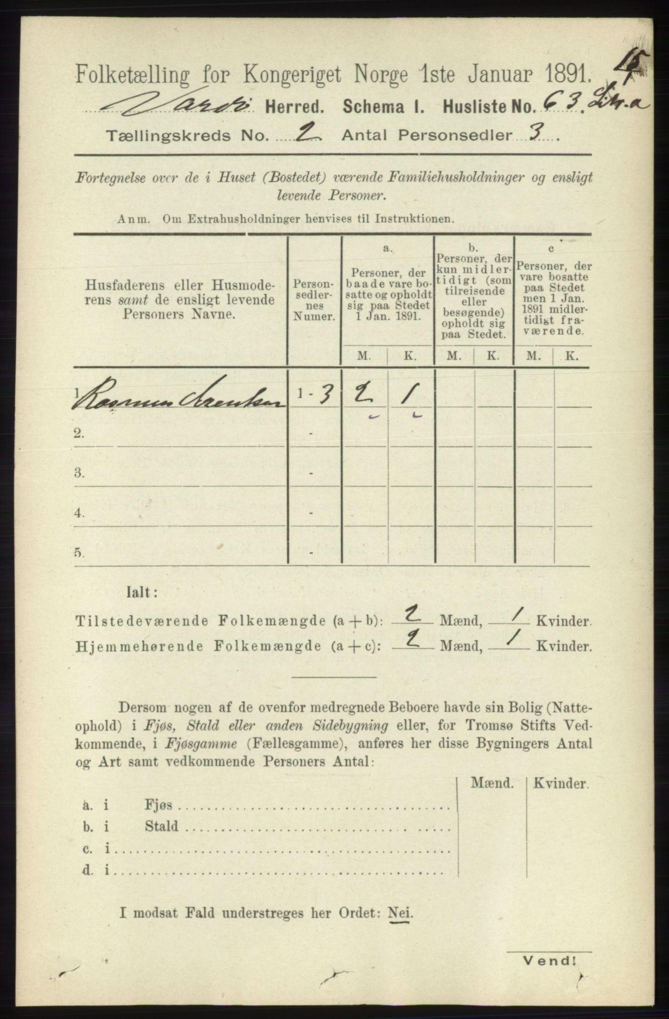 RA, 1891 census for 2028 Vardø, 1891, p. 287