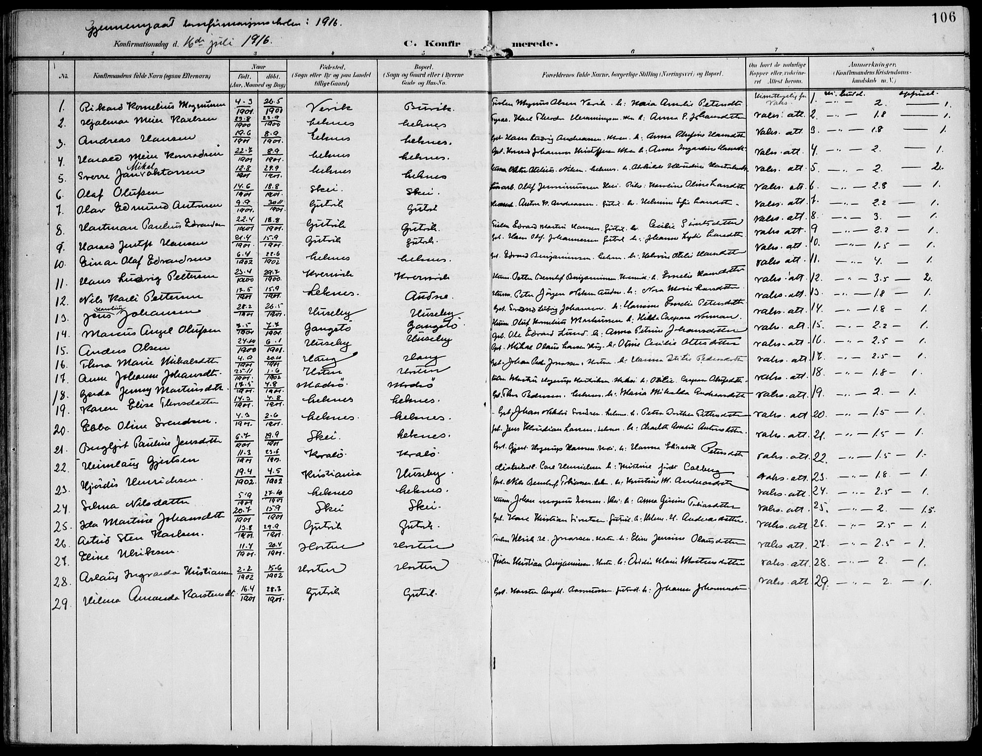 Ministerialprotokoller, klokkerbøker og fødselsregistre - Nord-Trøndelag, SAT/A-1458/788/L0698: Parish register (official) no. 788A05, 1902-1921, p. 106