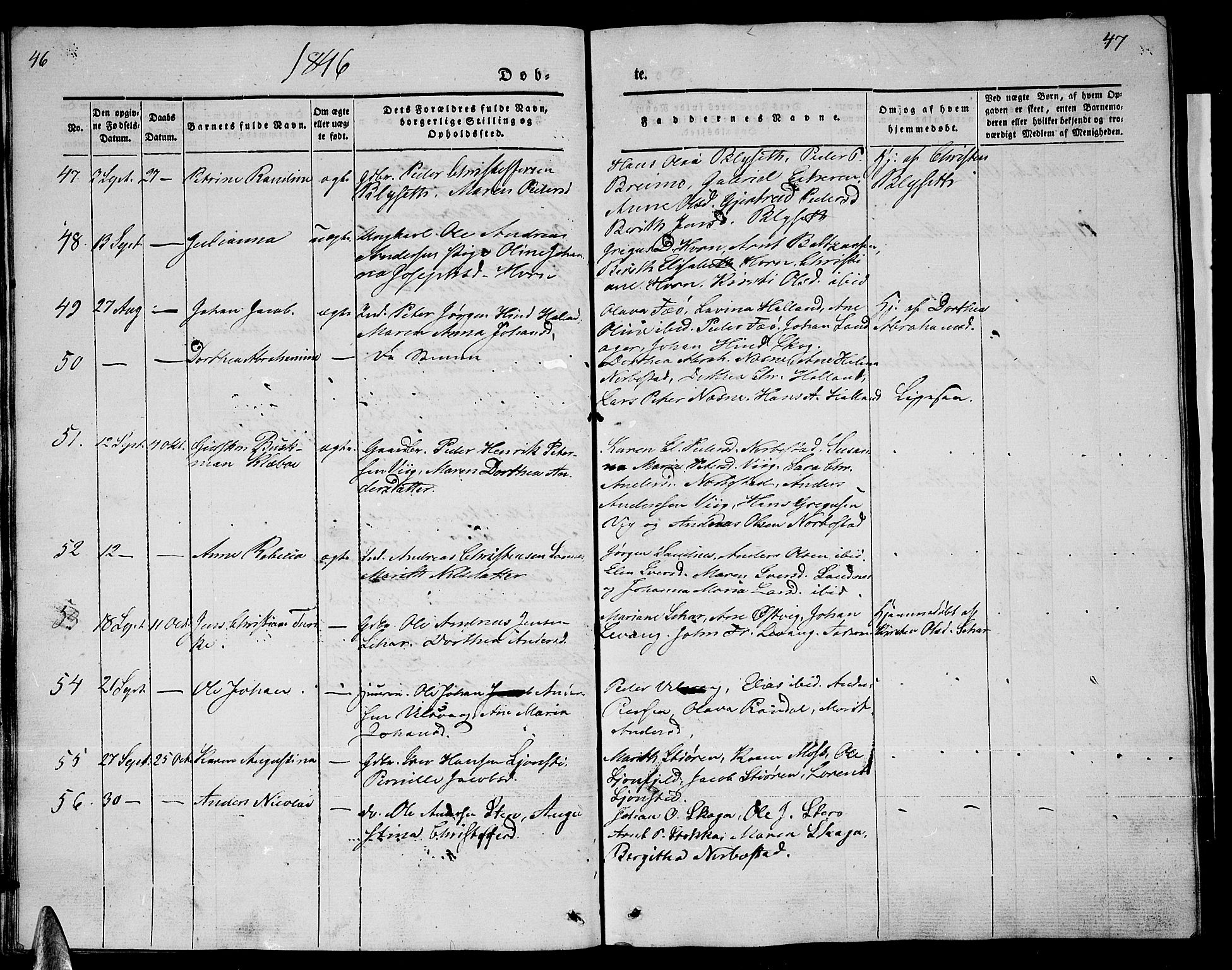 Ministerialprotokoller, klokkerbøker og fødselsregistre - Nordland, SAT/A-1459/838/L0555: Parish register (copy) no. 838C02, 1842-1861, p. 46-47