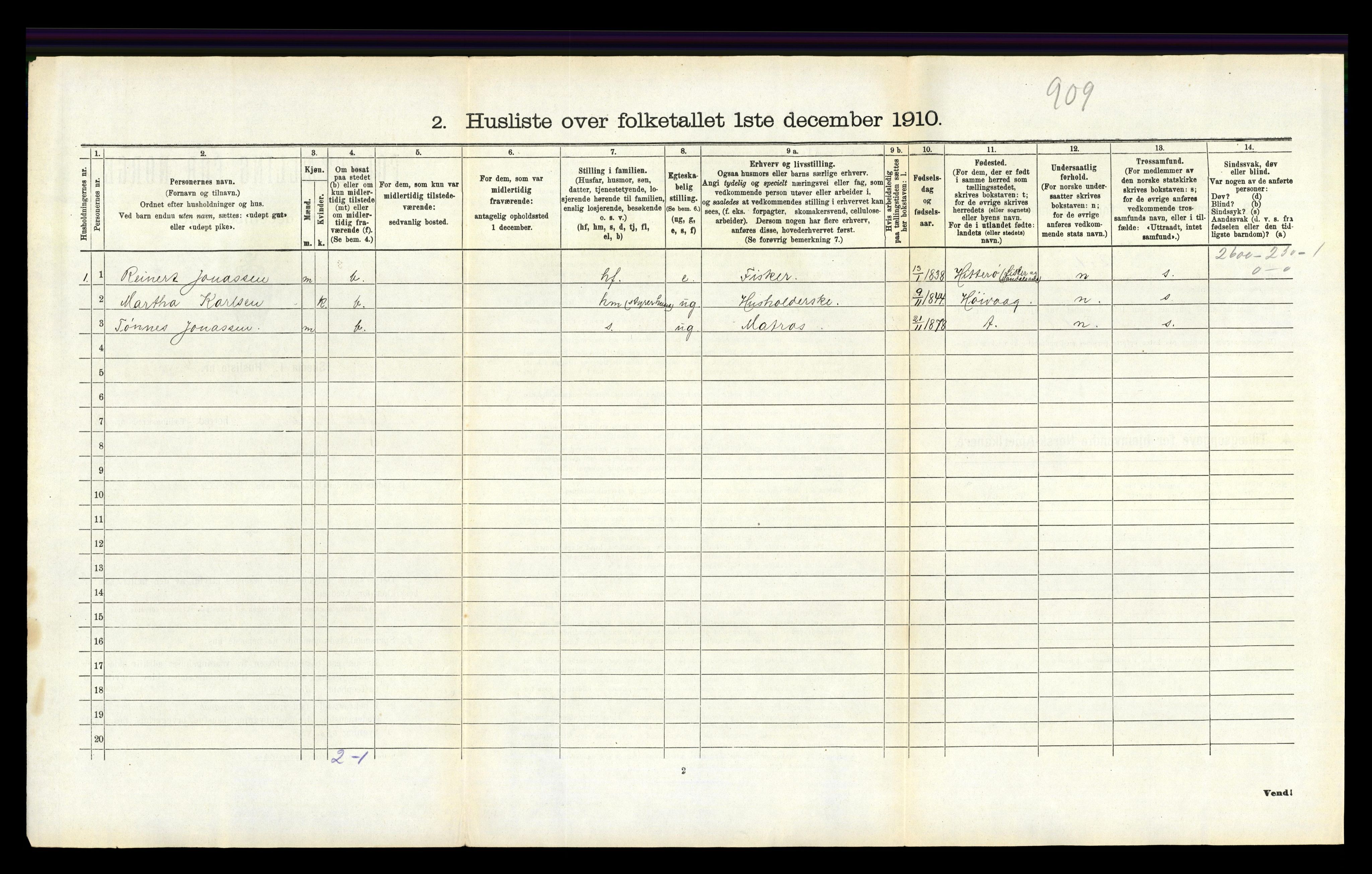 RA, 1910 census for Vestre Moland, 1910, p. 833