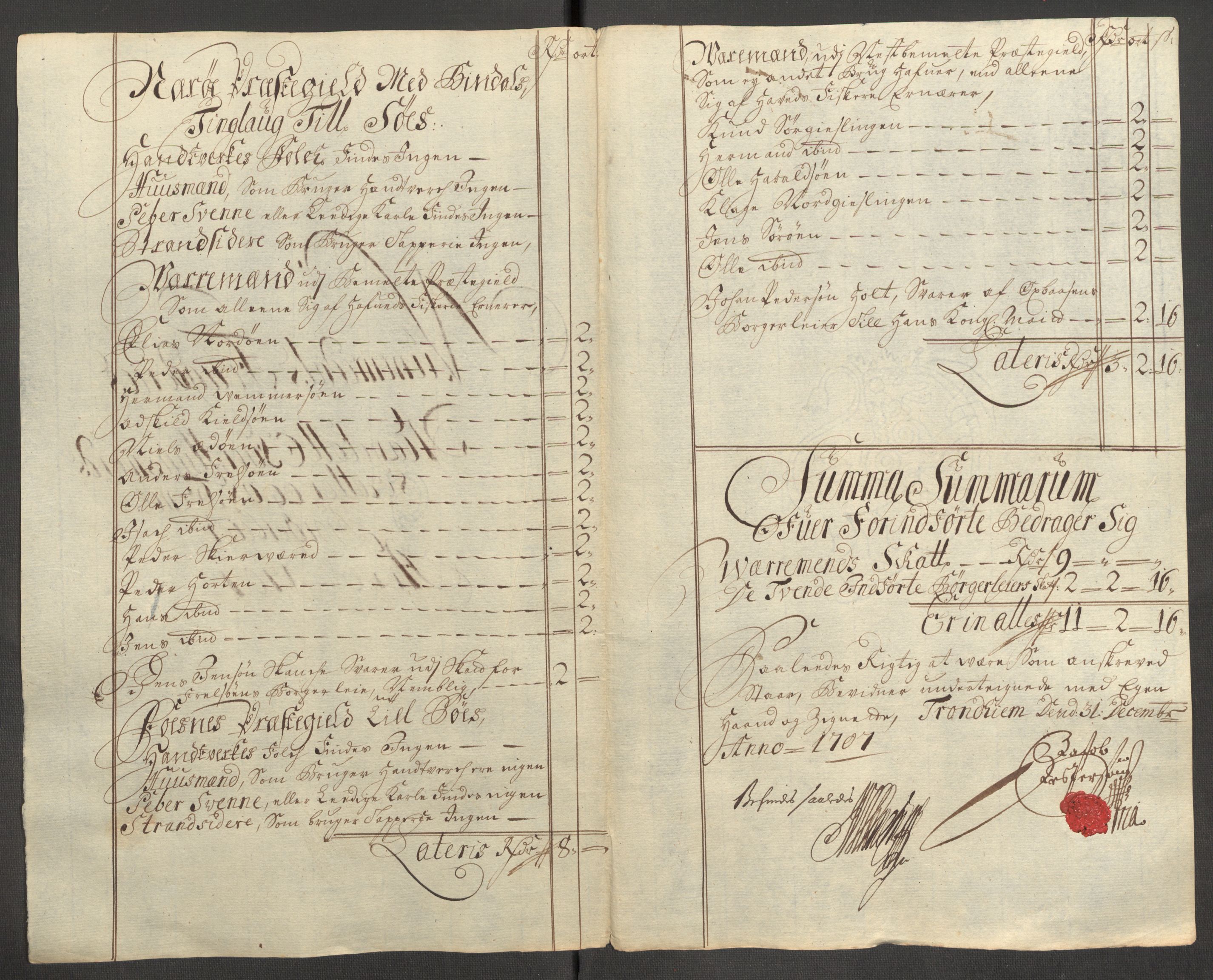 Rentekammeret inntil 1814, Reviderte regnskaper, Fogderegnskap, AV/RA-EA-4092/R64/L4430: Fogderegnskap Namdal, 1707-1708, p. 116
