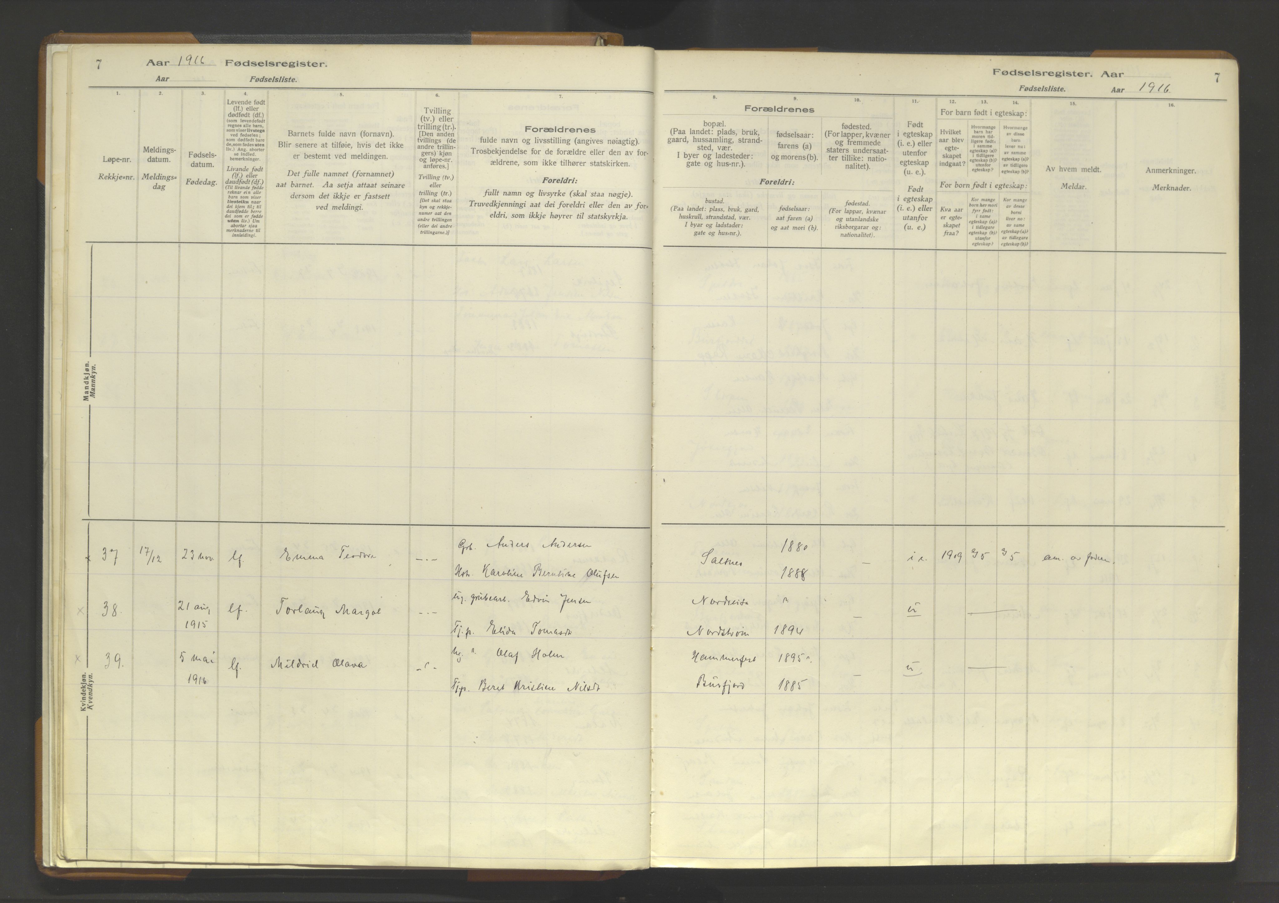 Skjervøy sokneprestkontor, AV/SATØ-S-1300/I/Ia/L0062: Birth register no. 62, 1916-1950, p. 7