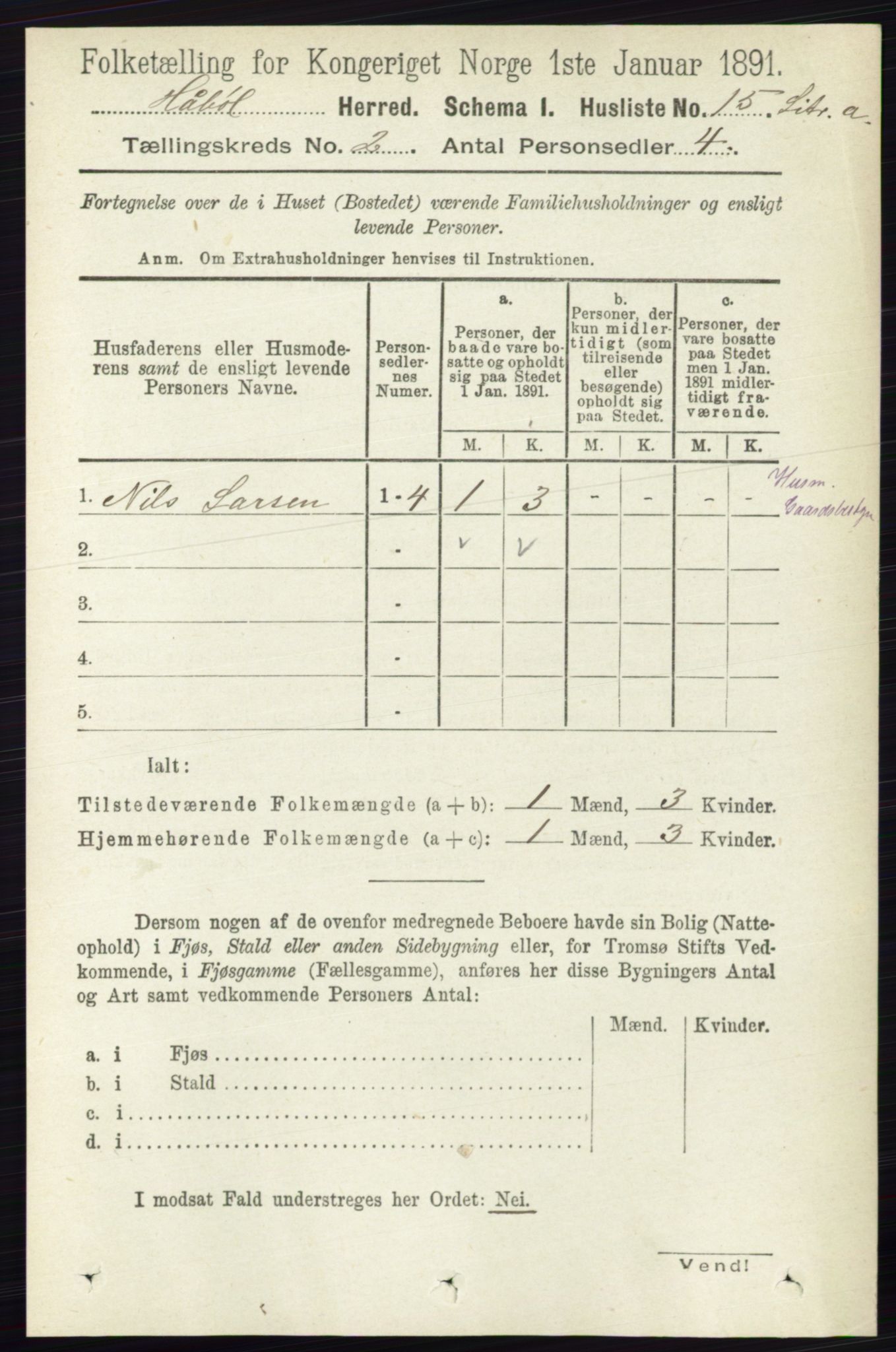 RA, 1891 census for 0138 Hobøl, 1891, p. 943