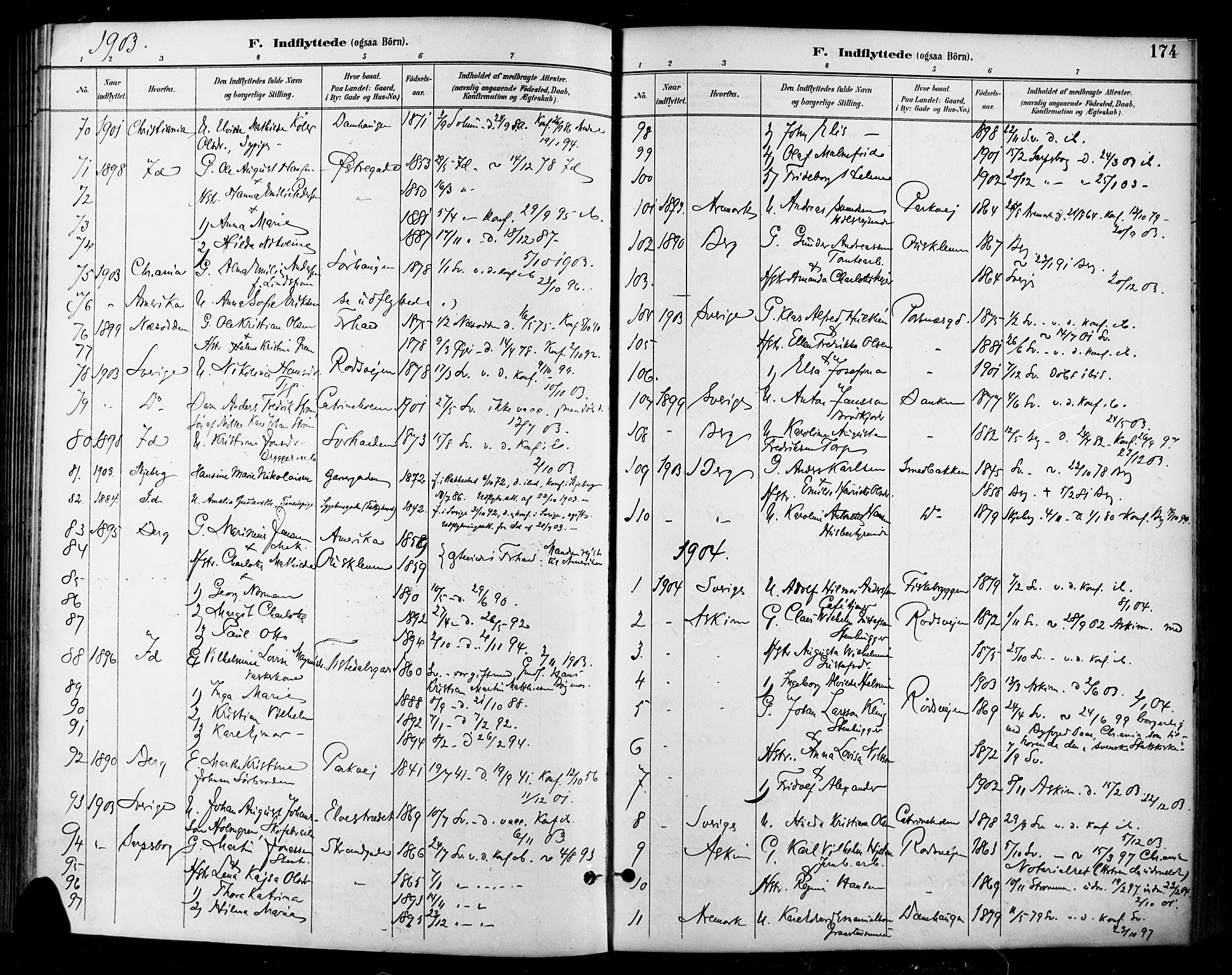 Halden prestekontor Kirkebøker, SAO/A-10909/F/Fa/L0014: Parish register (official) no. I 14, 1890-1906, p. 174
