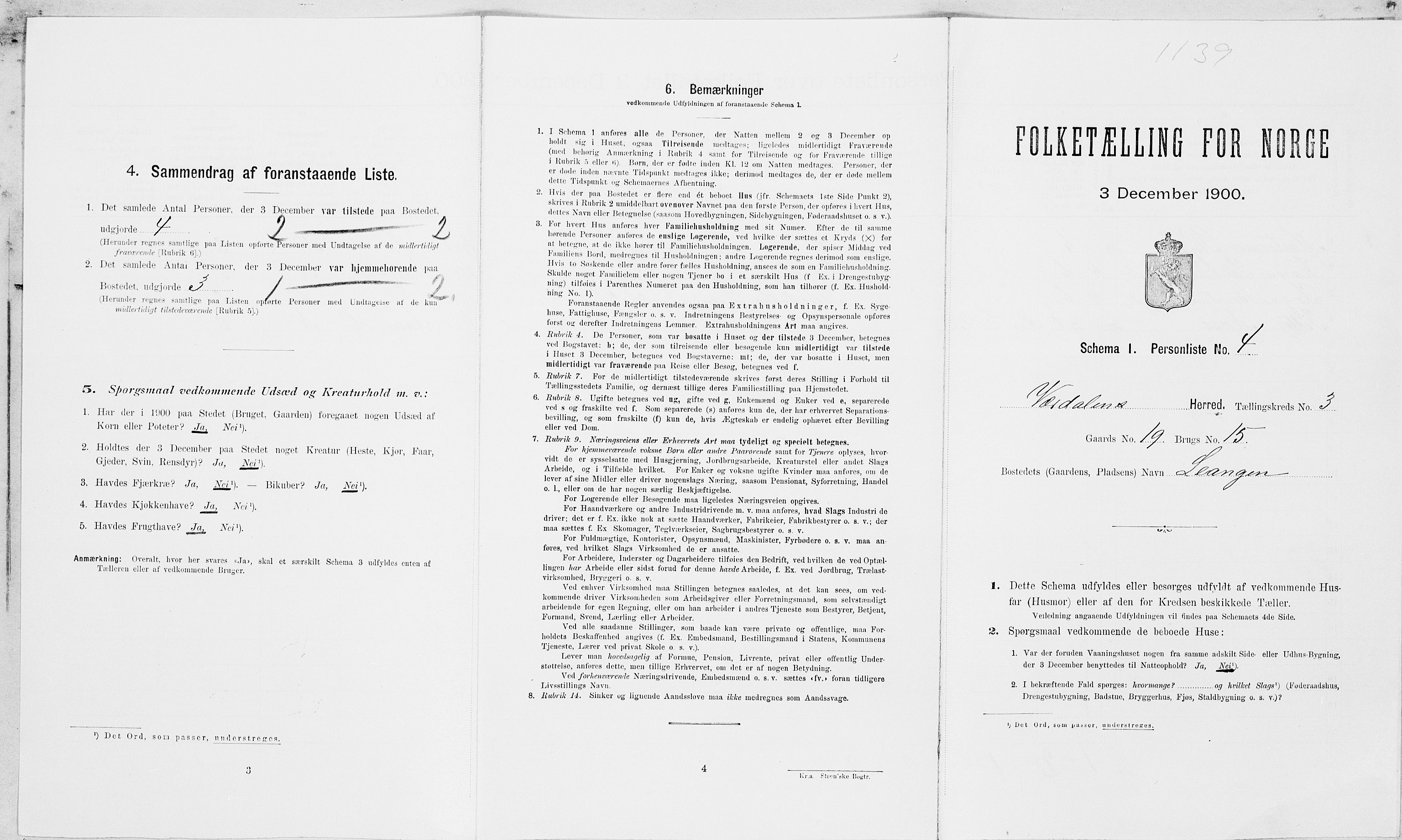 SAT, 1900 census for Verdal, 1900, p. 415