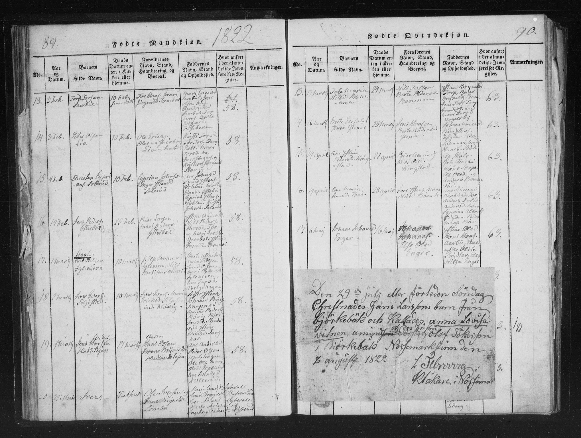 Aremark prestekontor Kirkebøker, SAO/A-10899/F/Fc/L0001: Parish register (official) no. III 1, 1814-1834, p. 89-90