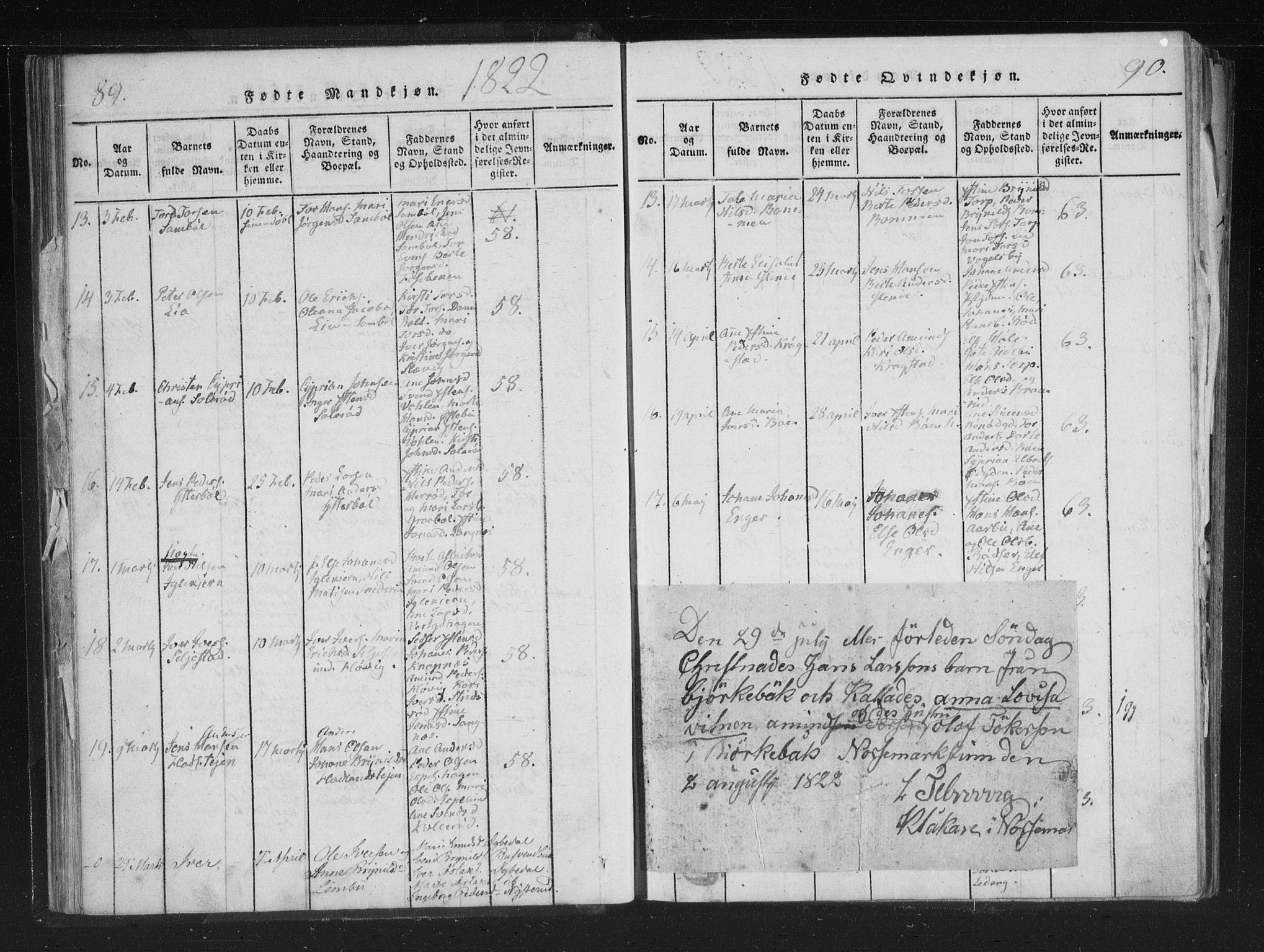 Aremark prestekontor Kirkebøker, AV/SAO-A-10899/F/Fc/L0001: Parish register (official) no. III 1, 1814-1834, p. 89-90