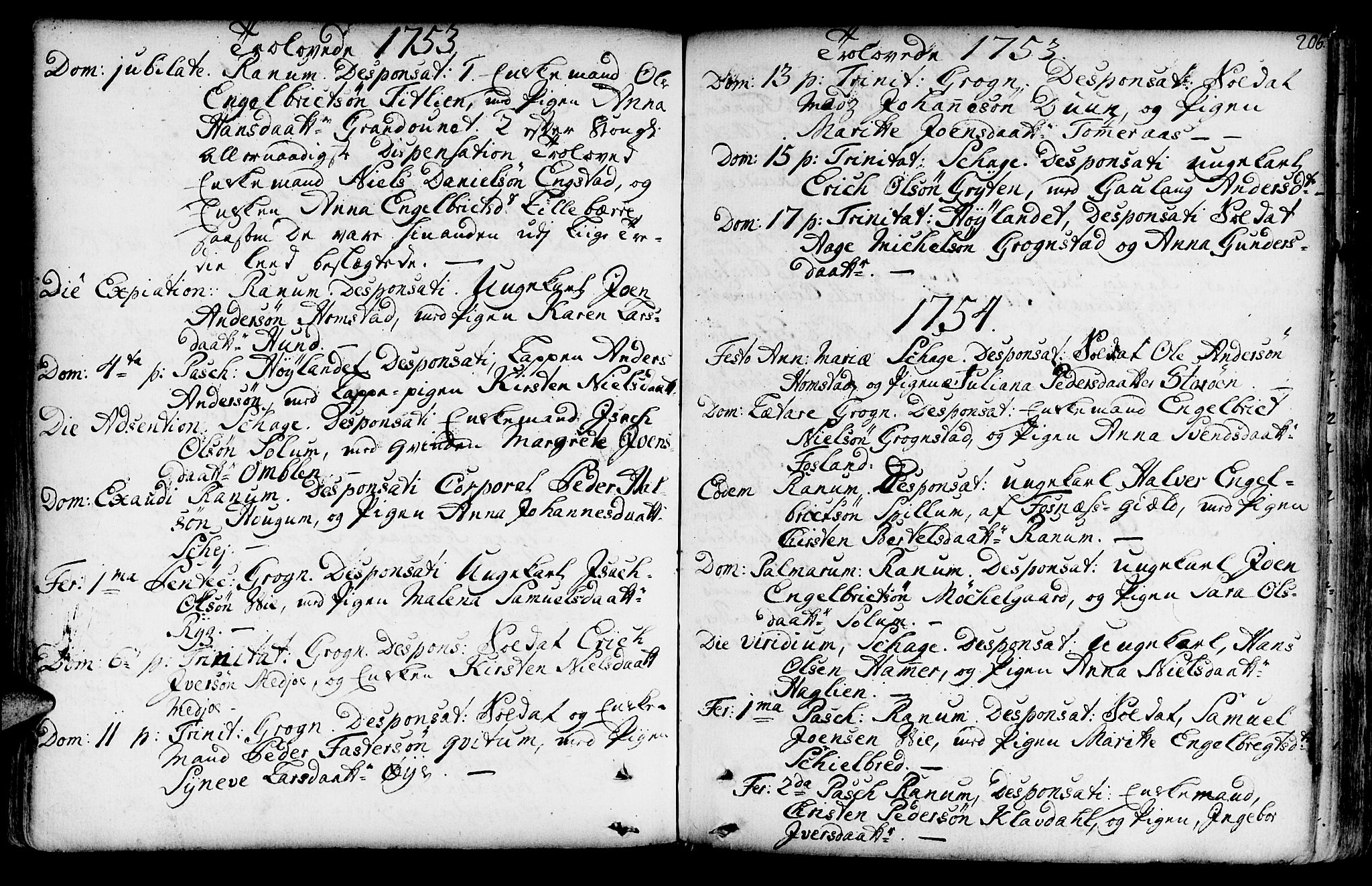 Ministerialprotokoller, klokkerbøker og fødselsregistre - Nord-Trøndelag, SAT/A-1458/764/L0542: Parish register (official) no. 764A02, 1748-1779, p. 206