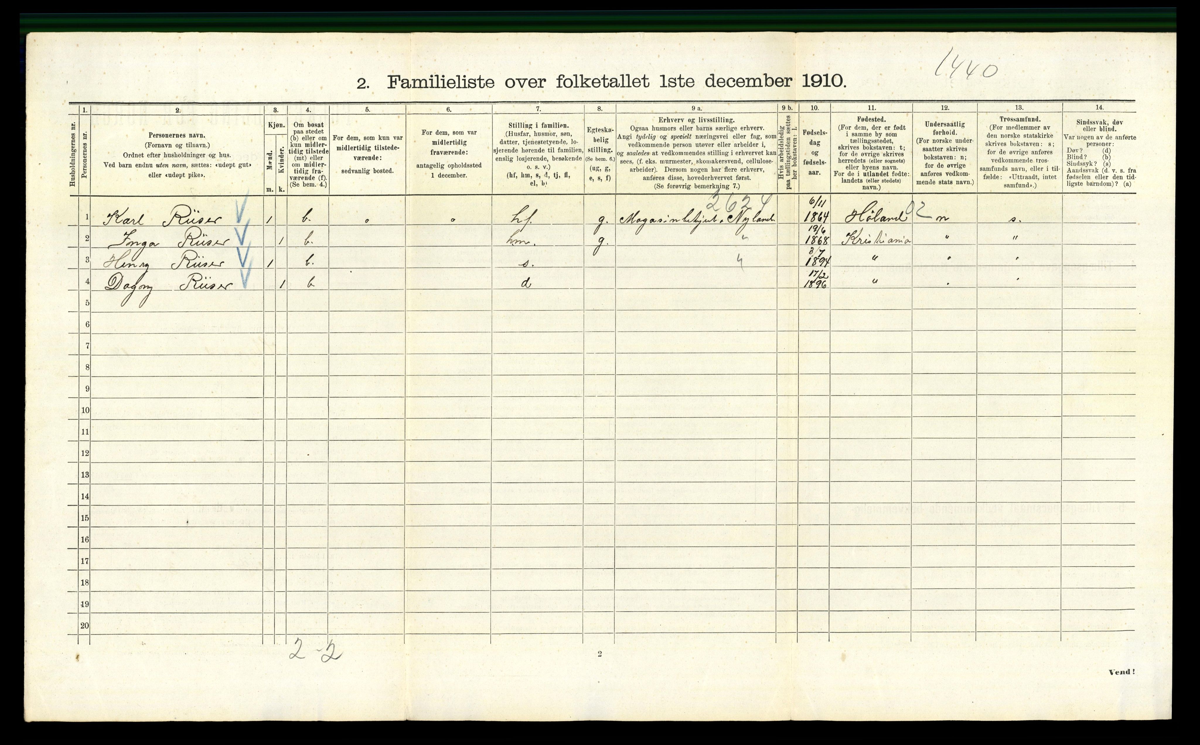 RA, 1910 census for Kristiania, 1910, p. 100442