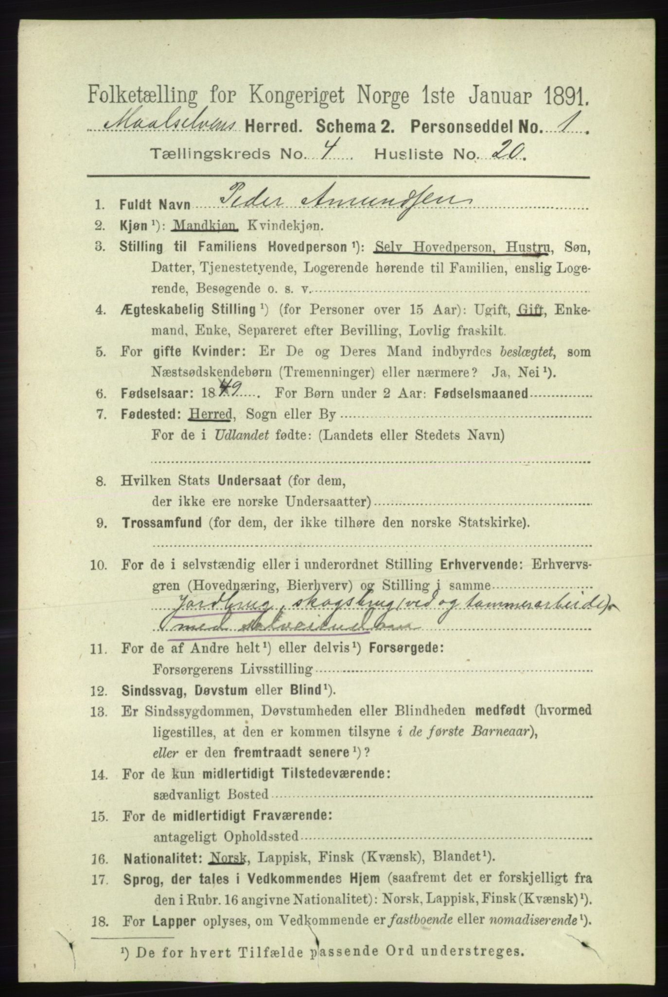 RA, 1891 census for 1924 Målselv, 1891, p. 1203