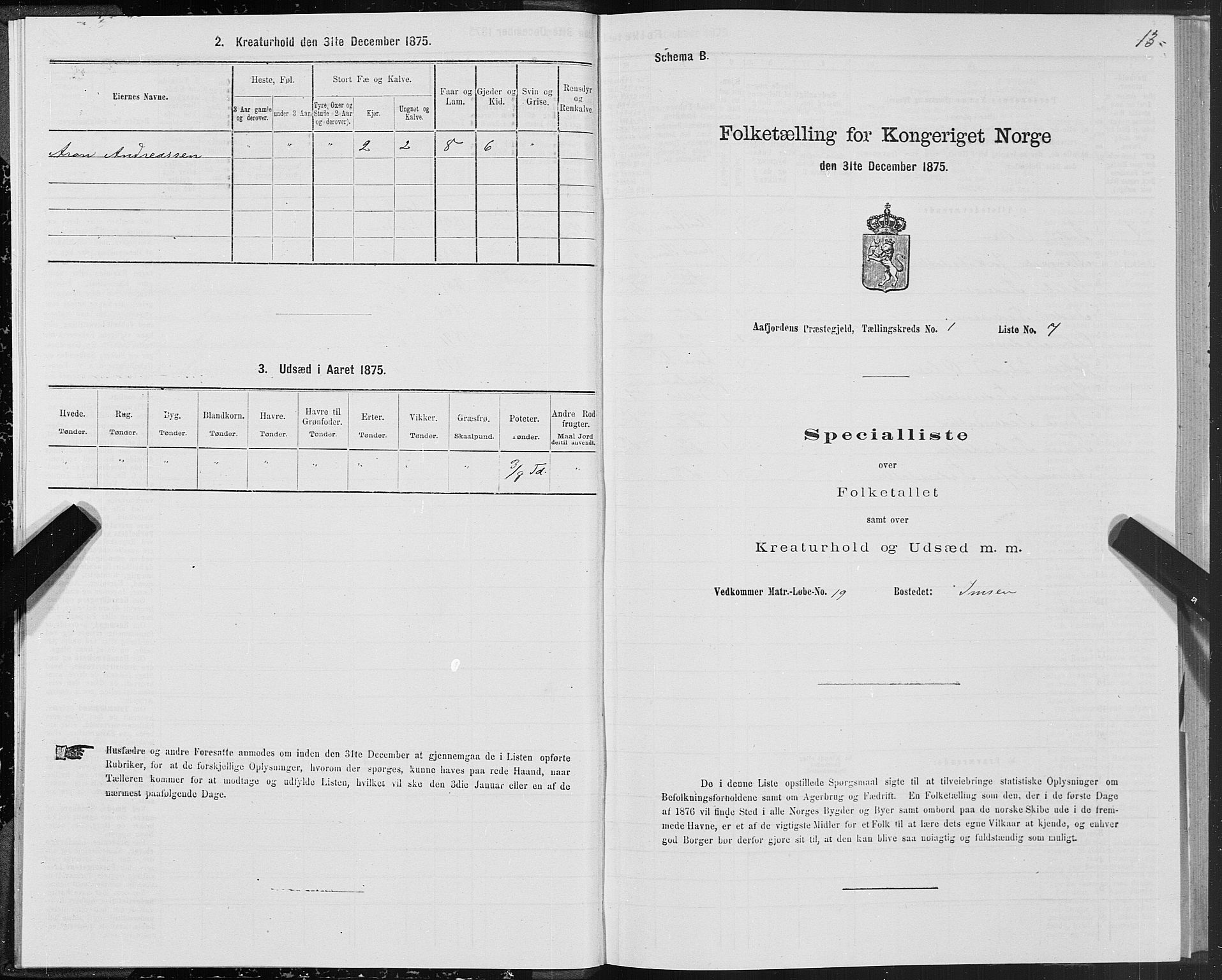 SAT, 1875 census for 1630P Aafjorden, 1875, p. 1013