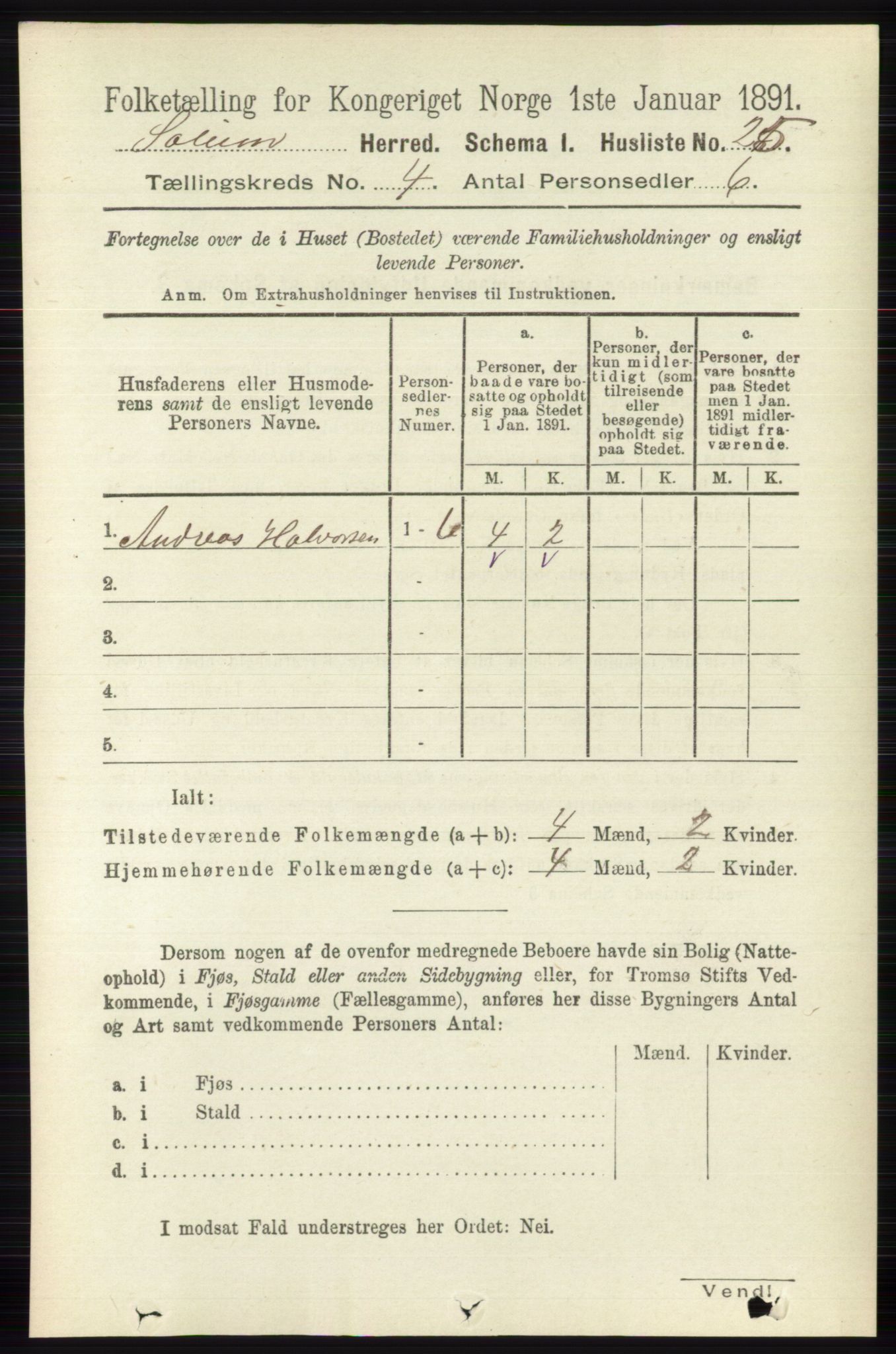 RA, 1891 census for 0818 Solum, 1891, p. 612