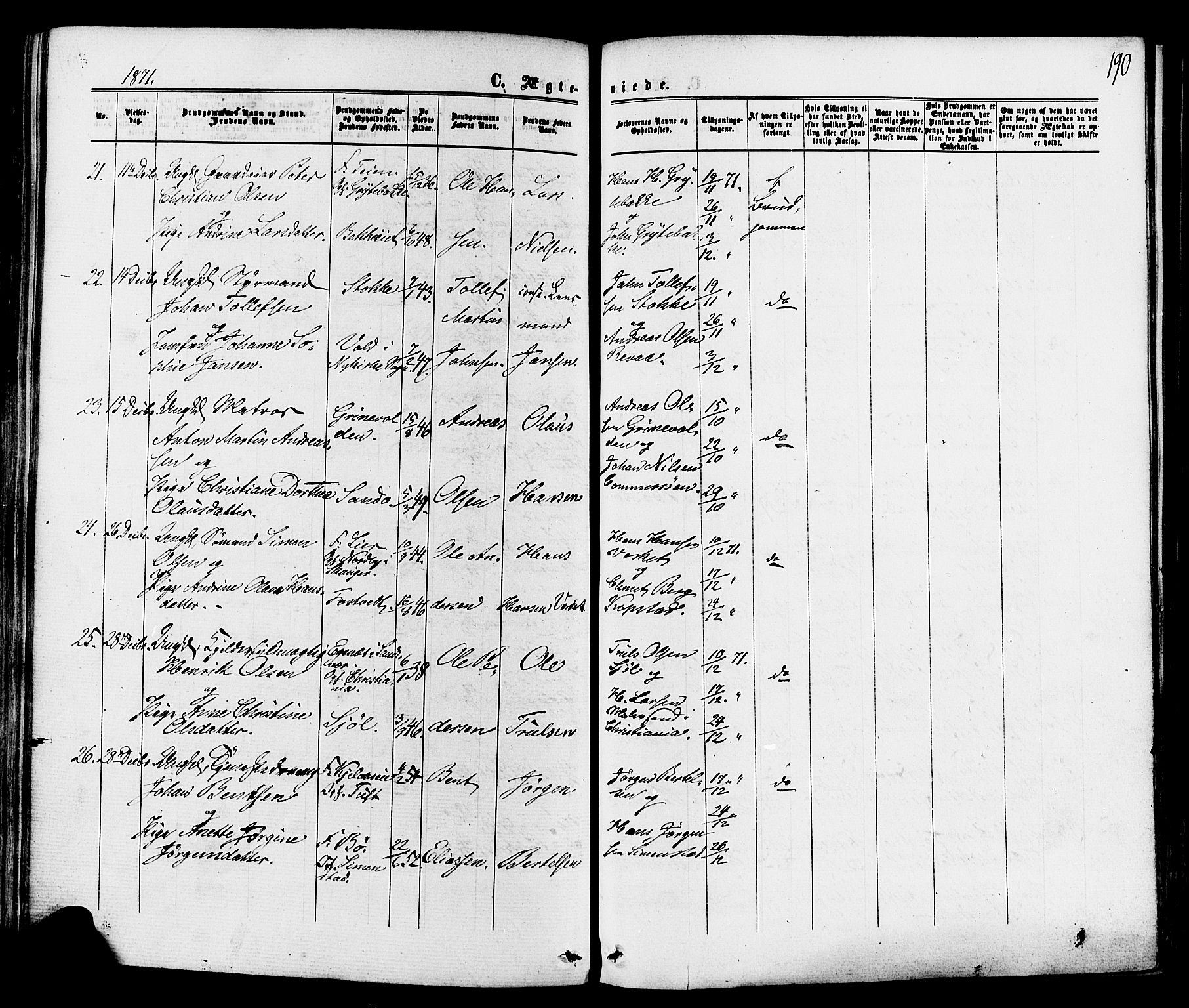 Sande Kirkebøker, AV/SAKO-A-53/F/Fa/L0005: Parish register (official) no. 5, 1865-1877, p. 190