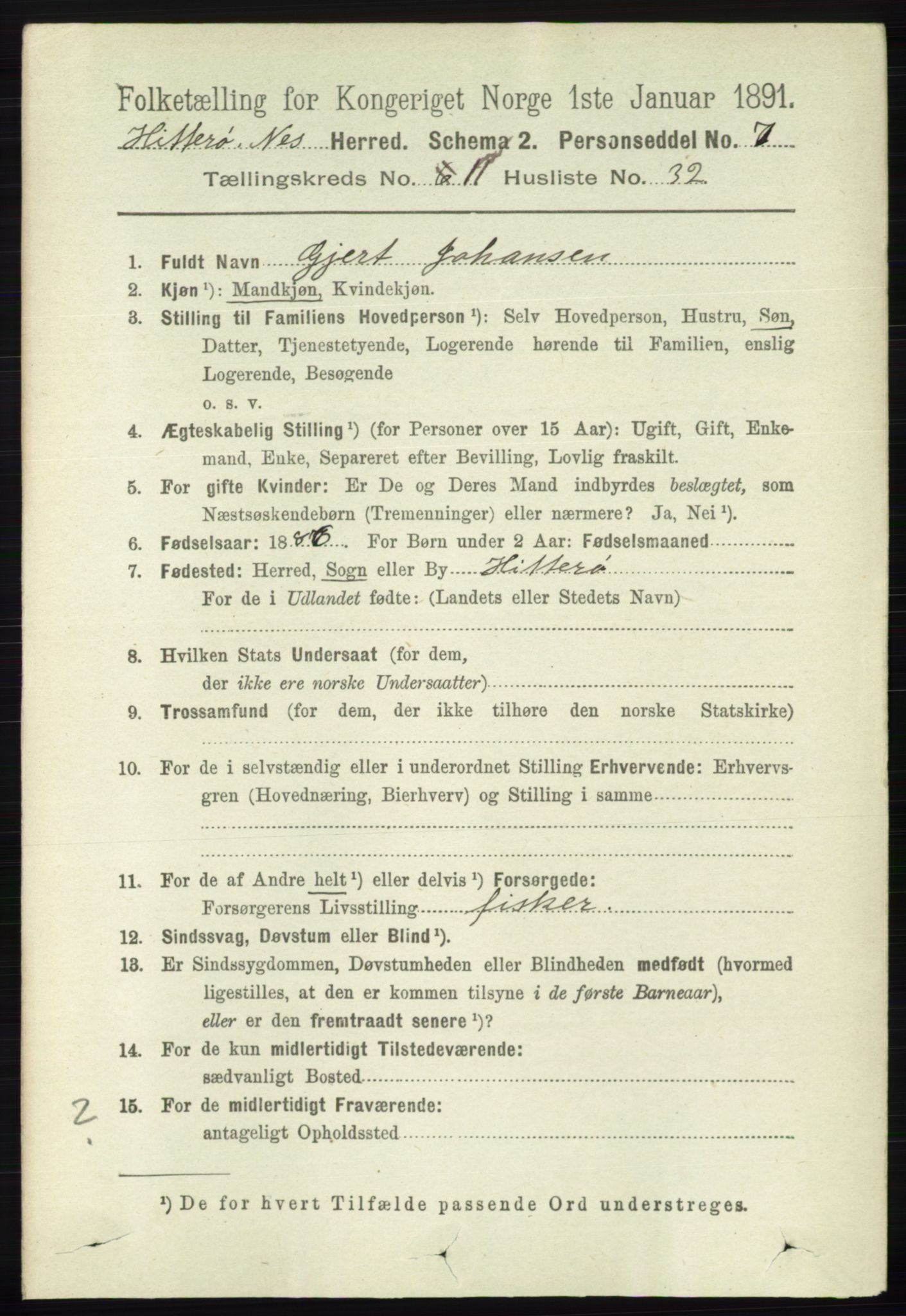 RA, 1891 census for 1043 Hidra og Nes, 1891, p. 4660