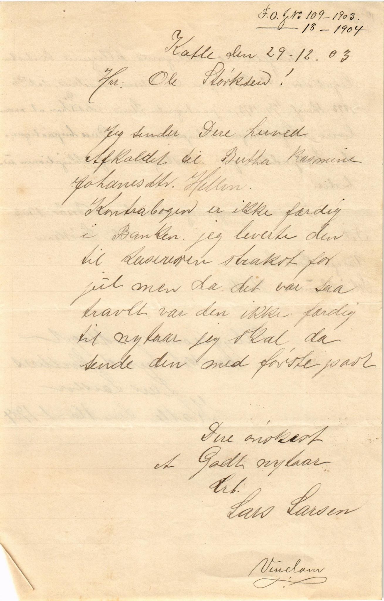 Finnaas kommune. Overformynderiet, IKAH/1218a-812/D/Da/Daa/L0002/0002: Kronologisk ordna korrespondanse / Kronologisk ordna korrespondanse, 1901-1904, p. 160