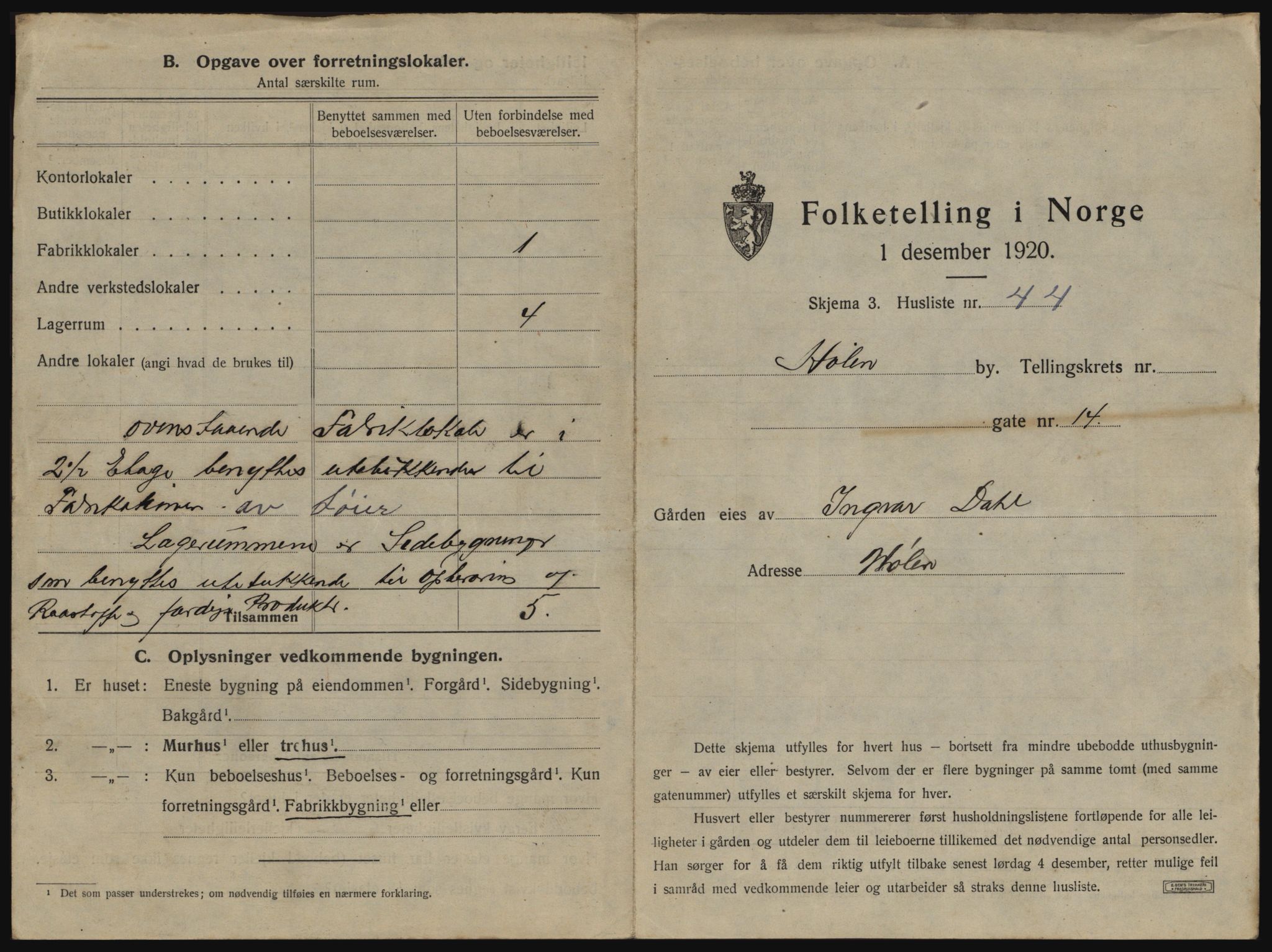 SAO, 1920 census for Hølen, 1920, p. 97