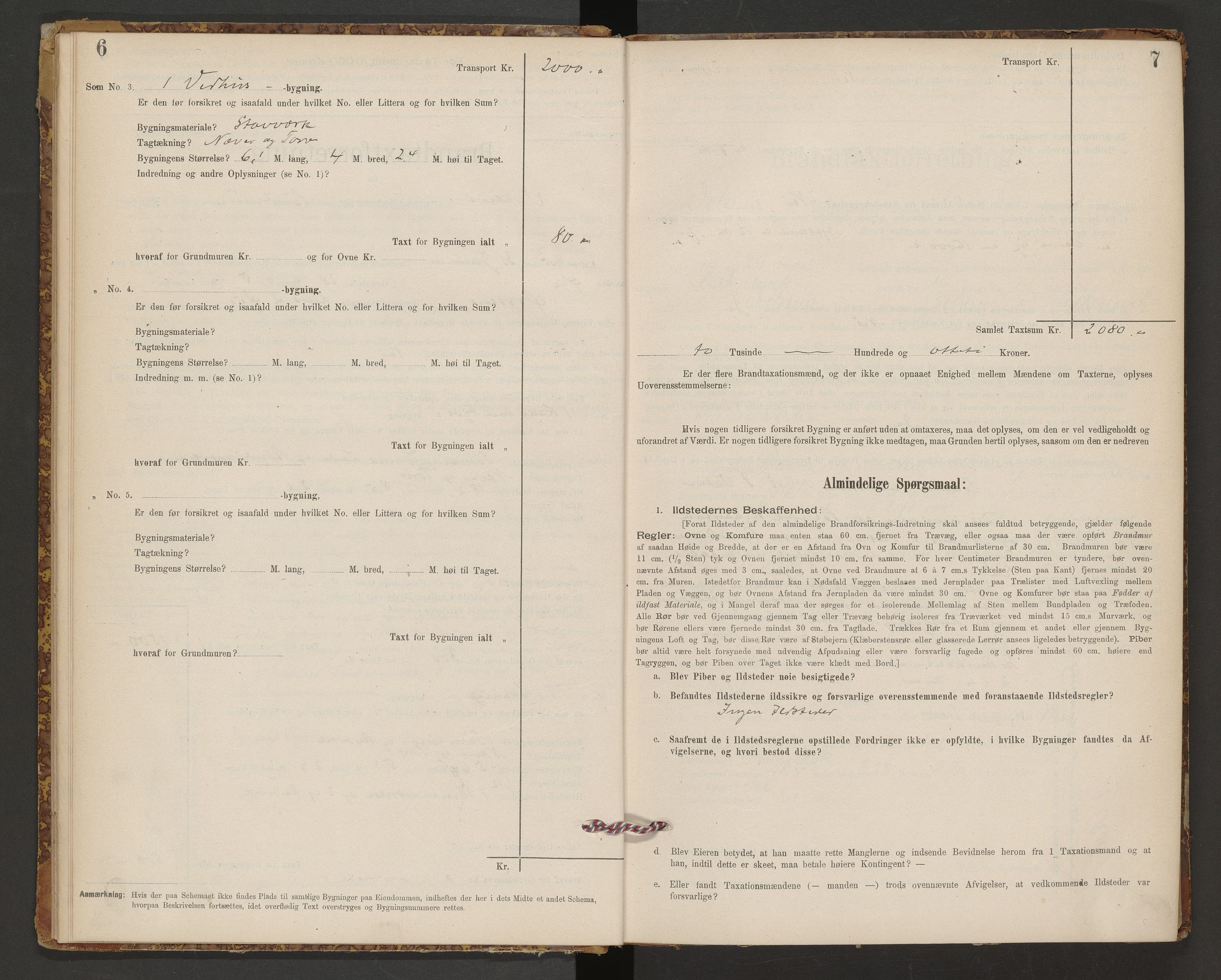 Norges Brannkasse Volda, AV/SAT-A-5488/F/Fb/L0001: Branntakstprotokoll, 1905-1944, p. 6-7