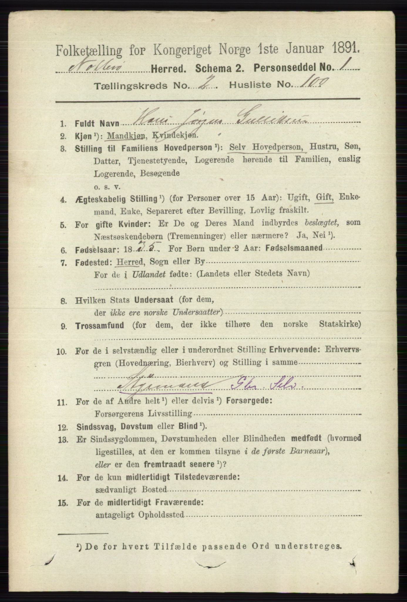 RA, 1891 census for 0722 Nøtterøy, 1891, p. 1467