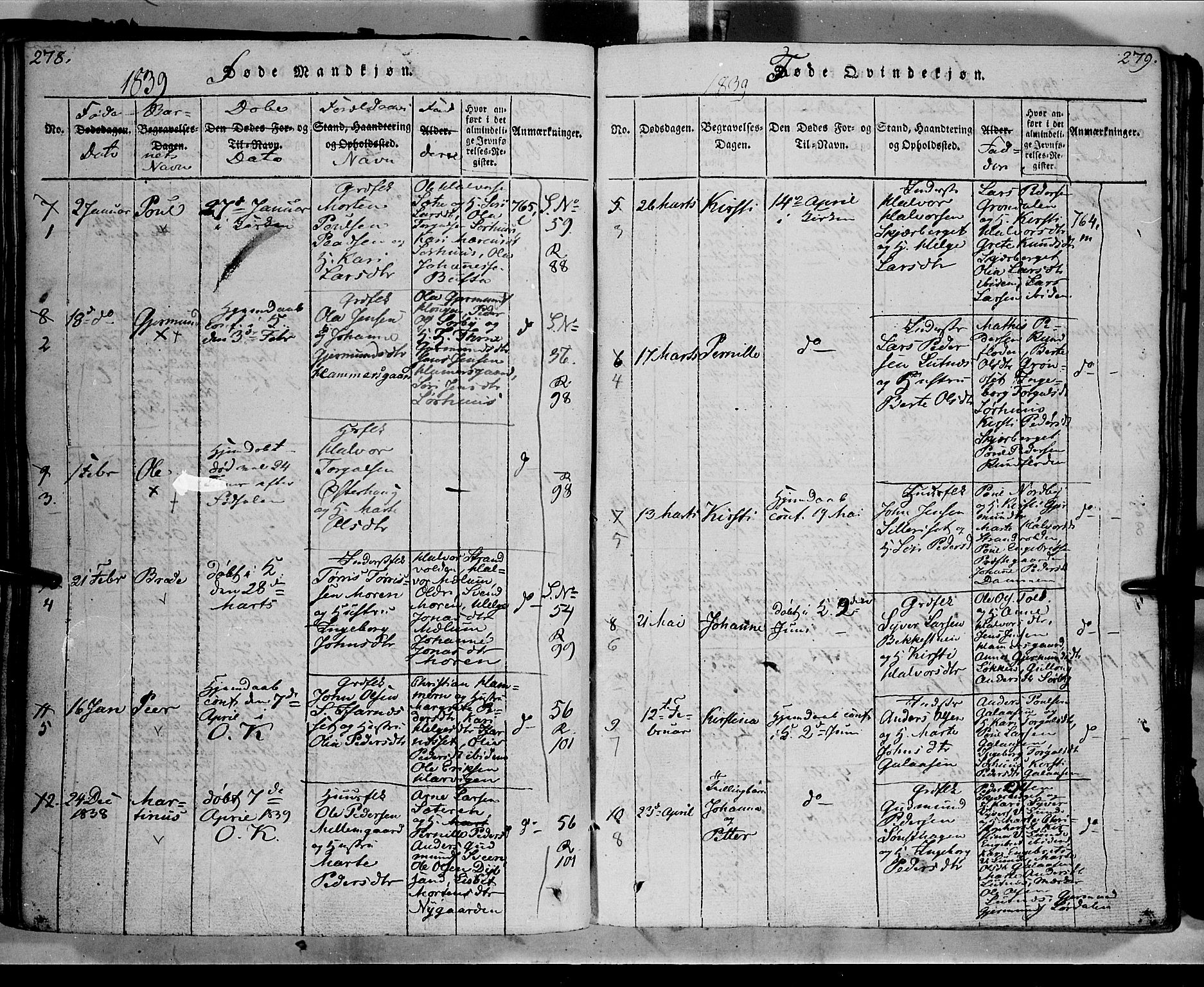 Trysil prestekontor, AV/SAH-PREST-046/H/Ha/Haa/L0003: Parish register (official) no. 3 /1, 1814-1841, p. 278-279