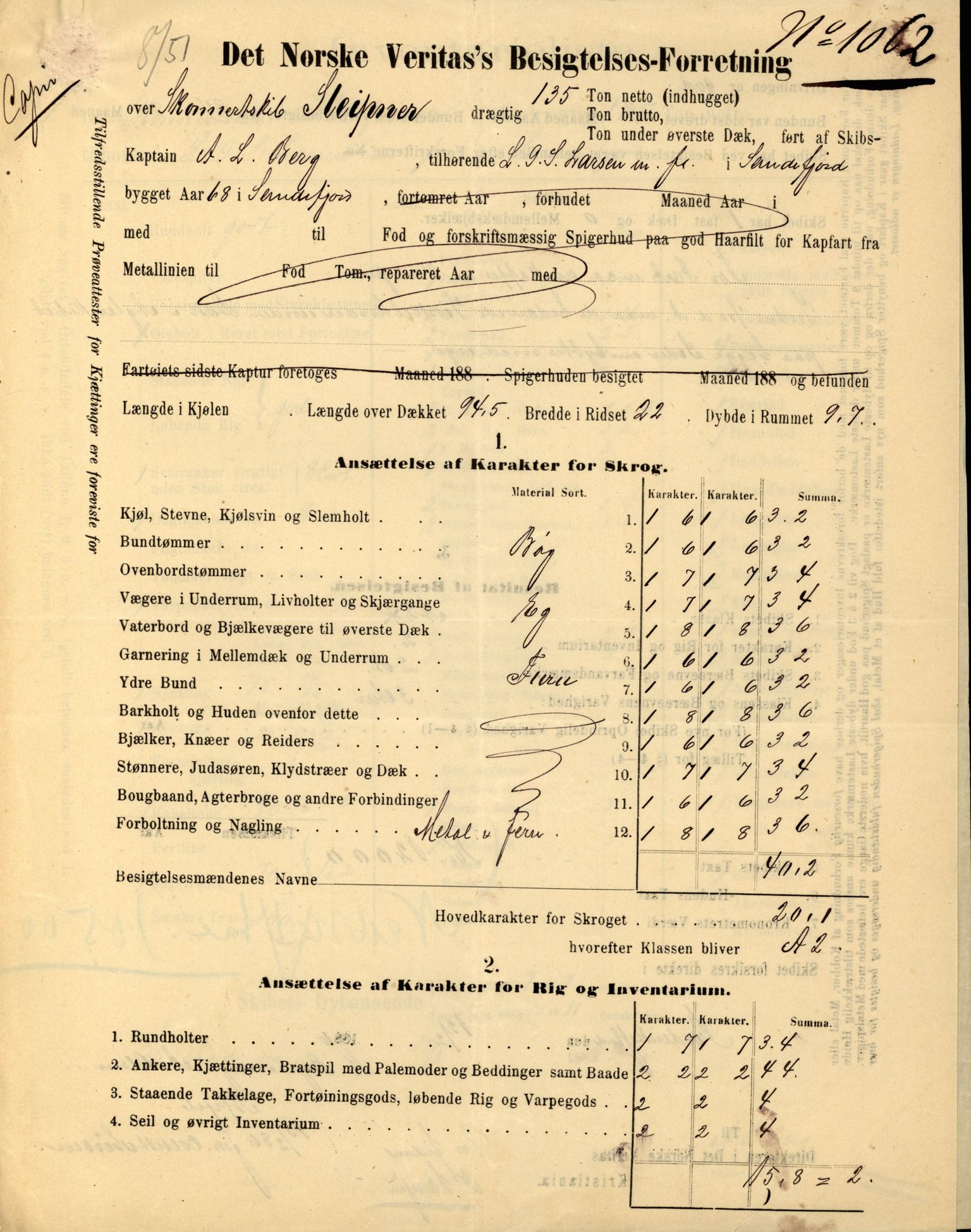 Pa 63 - Østlandske skibsassuranceforening, VEMU/A-1079/G/Ga/L0022/0010: Havaridokumenter / Salvator, Sleipner, Speed, Spica, Stjernen, 1888, p. 5