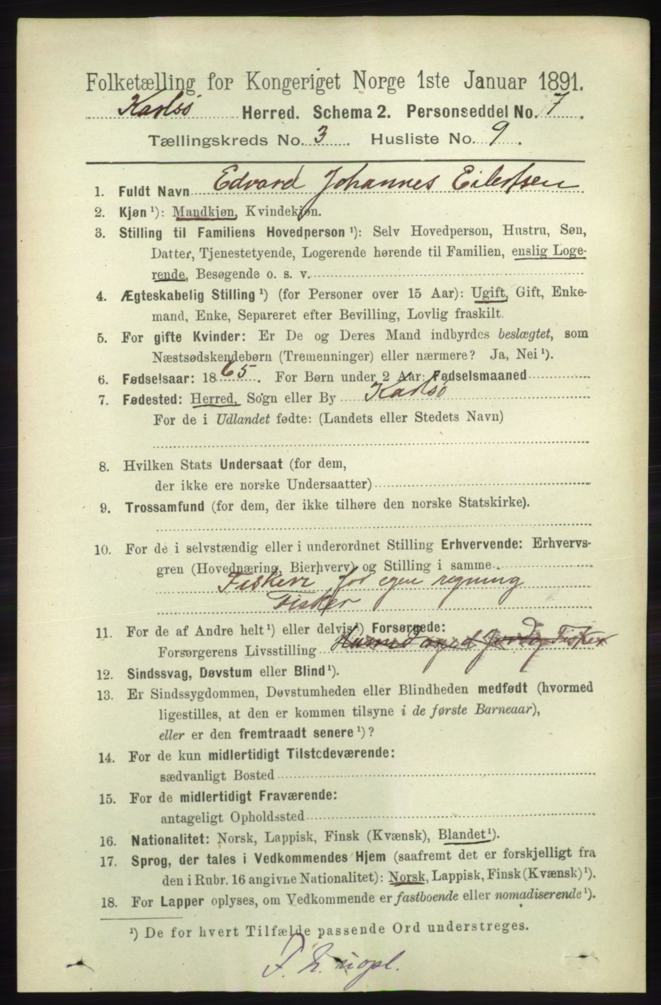 RA, 1891 census for 1936 Karlsøy, 1891, p. 668